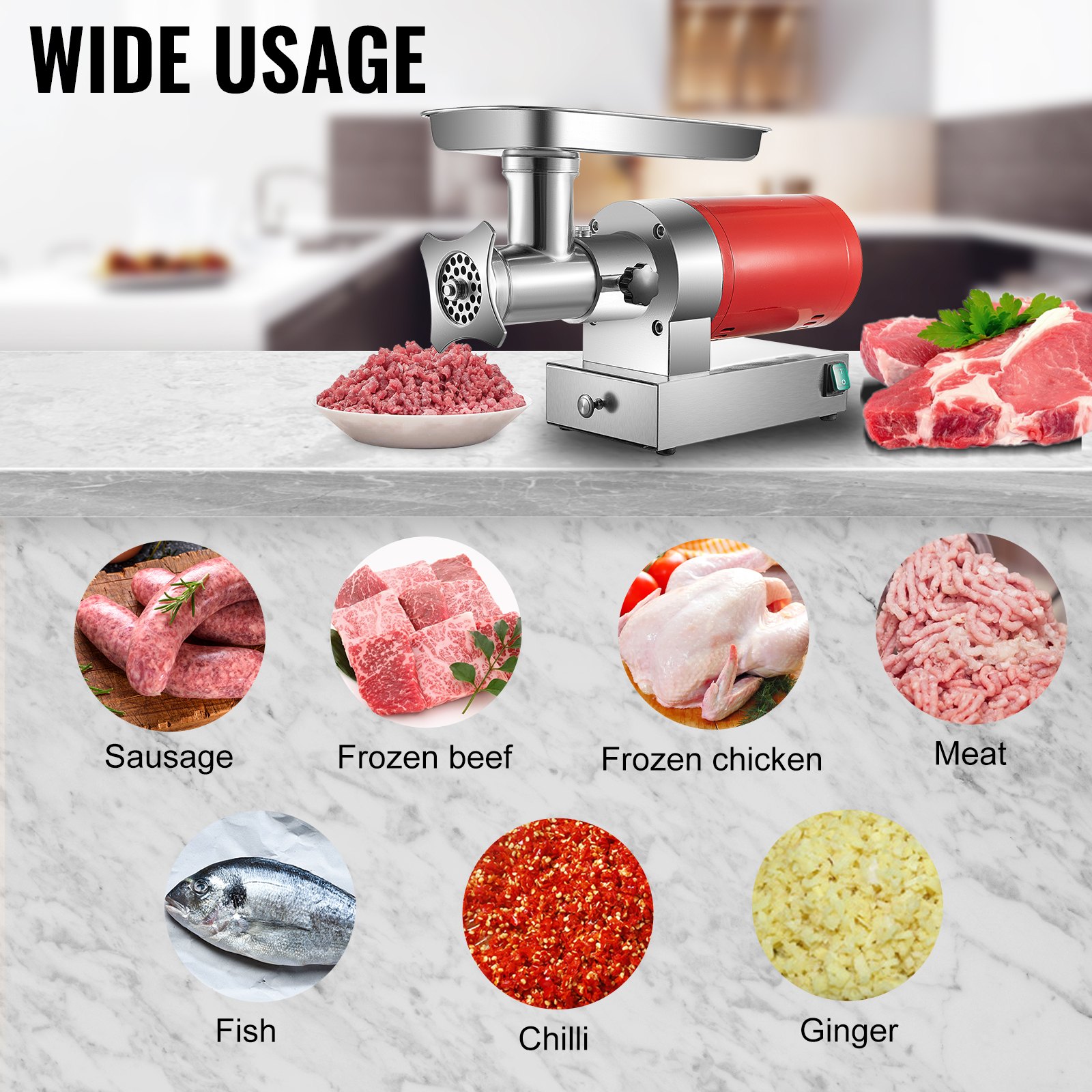 Vevor Picadora De Carne 1100 W 180 Rpm 2 Placas Embutido De Salchicha Con Cajón