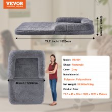 VEVOR Cama para Perros Grande Tamaño Humano Lavable Terciopelo PV 182x122x25,4cm