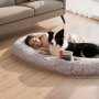 VEVOR Cama para Perros, Forma Ovalada, de Espuma Viscoelástica, Tamaño Humano, con Bolsillo Lateral, Asa y Cremallera, Funda Extraíble y Lavable a Máquina, Color Gris Claro, 1710 x 1000 x 240 mm