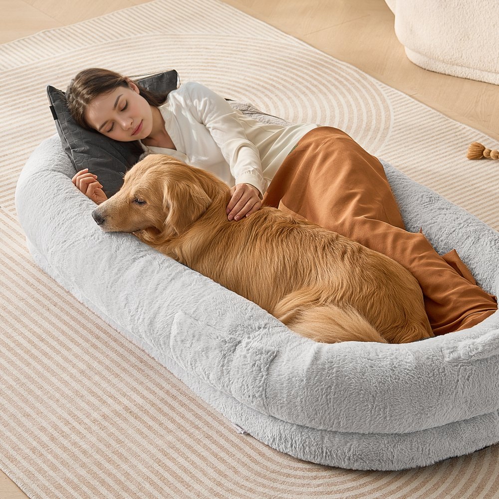 VEVOR Cama Grande para Perros Tamaño Humano Piel Sintética 171x89x25 cm Gris