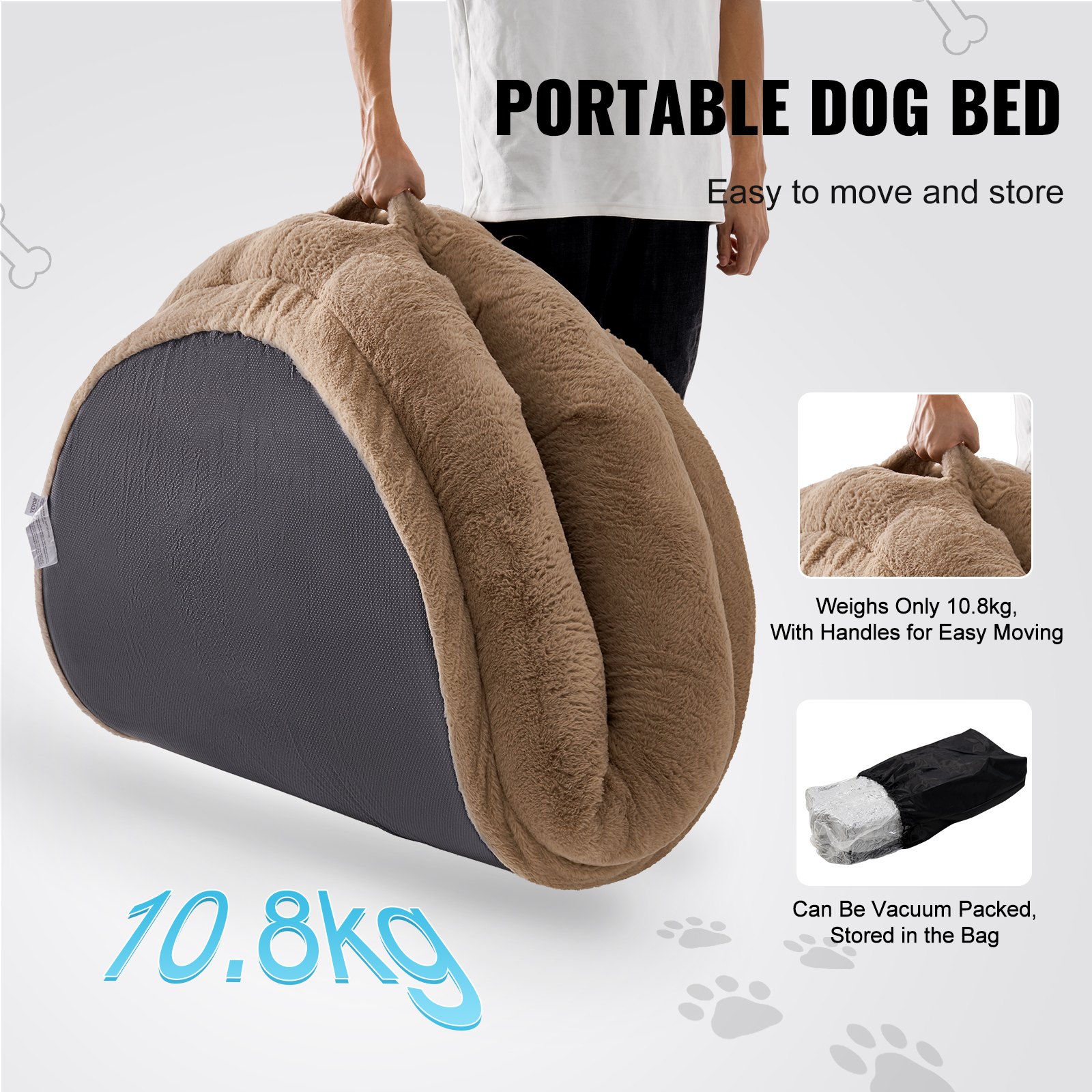 VEVOR Cama para Personas y Mascotas 1825 x 1220 x 254 mm Cama Grande para Perros de Tamaño Humano con Funda de Piel Sintética de Conejo Espuma de Panal, Bolsillo de Almacenamiento, Marrón