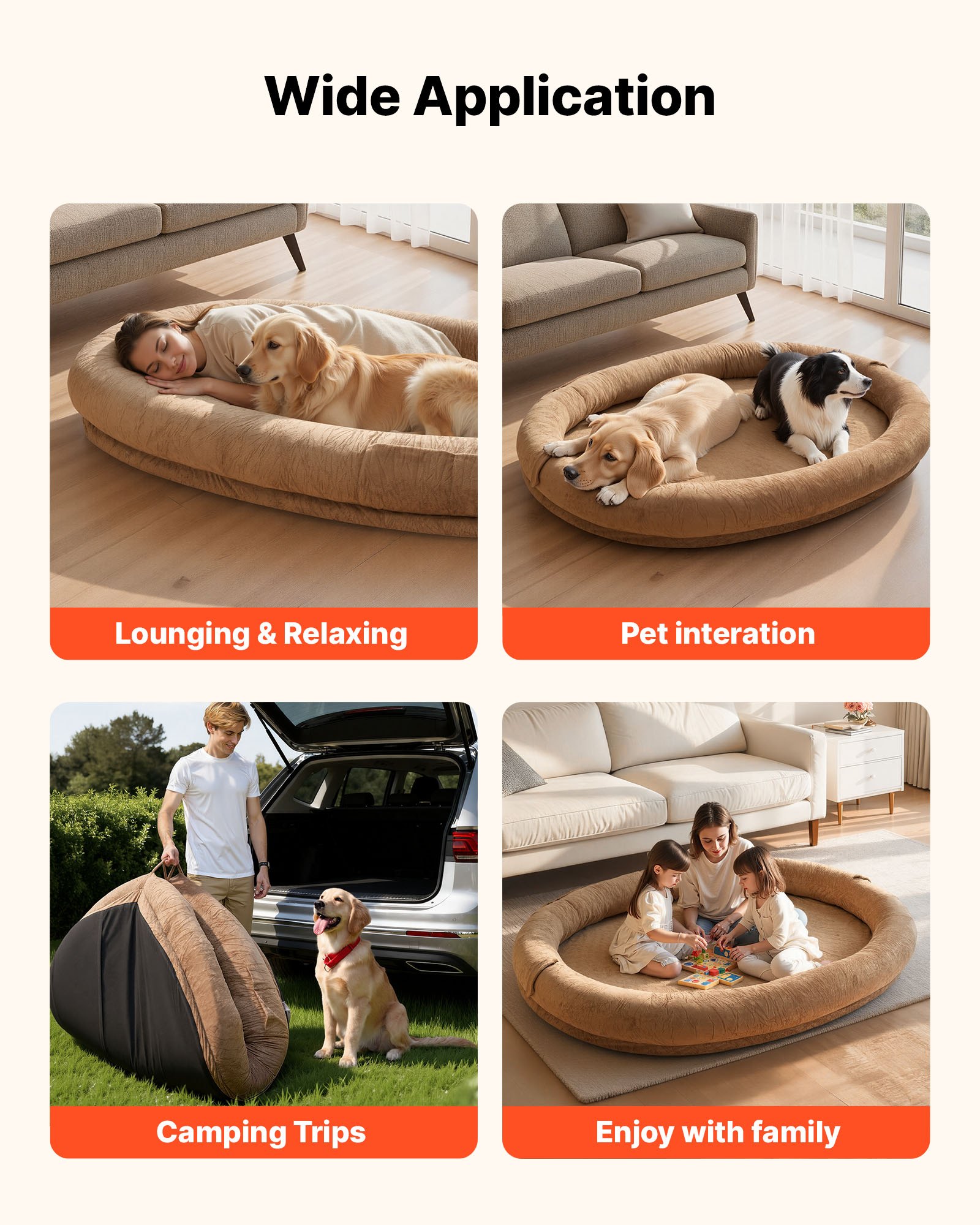 VEVOR Human Dog Bed, 1770 x 1230 x 240 mm Orthopedic Memory Foam Human Sized Dog Bed, Humans Pet Beds with Side Pocket, Handle & Zipper, Removable Machine-Washable Dogs Beds for Humans, Brown
