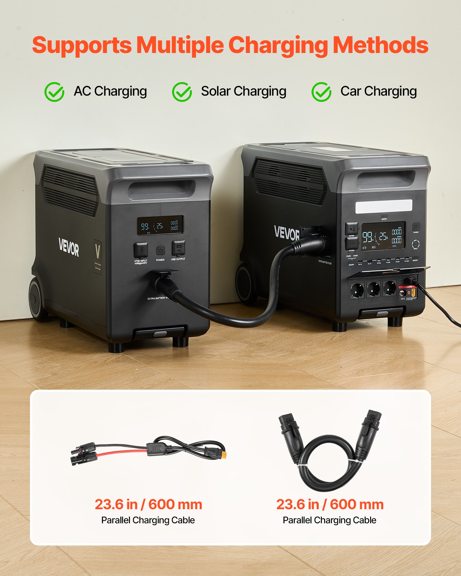 VEVOR Batería Portátil, 3840 Wh LiFePO4, Paquete de Energía de Respaldo con 3 Puertos de Salida para Uso Doméstico, Camping, Viajes por Carretera, Autocaravanas y Emergencias, 609 x 294 x 457 mm