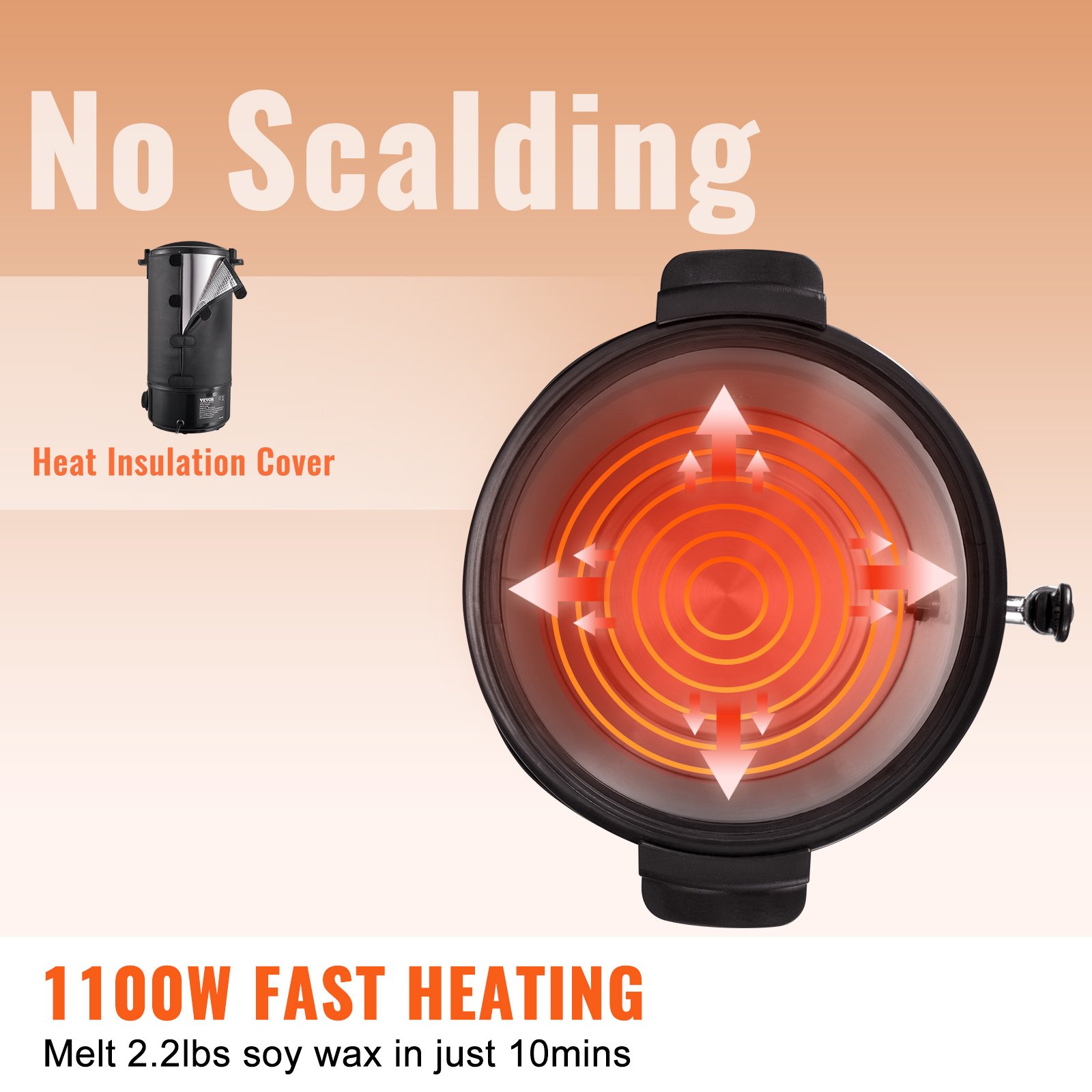 VEVOR Fundidor de Cera Eléctrico de 10 L Gran Capacidad Crisol Cera para Velas 1100 W Pico Máquina de Fusión de Cera Ajuste 30-110 °C de 100 Mechas y Pegatinas para Fabricación de Velas de Jabón