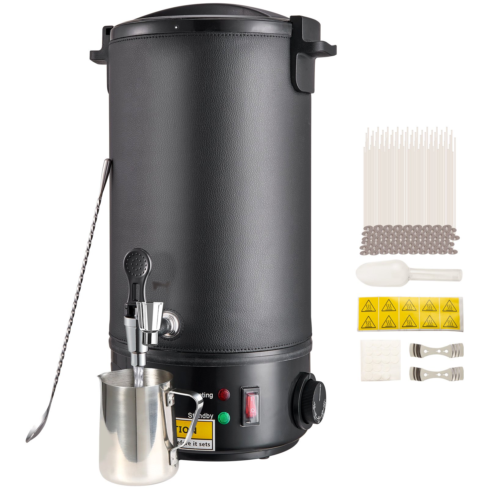 VEVOR Fundidor de Cera Eléctrico de 10 L Gran Capacidad Crisol Cera para Velas 1100 W Pico Máquina de Fusión de Cera Ajuste 30-110 °C de 100 Mechas y Pegatinas para Fabricación de Velas de Jabón