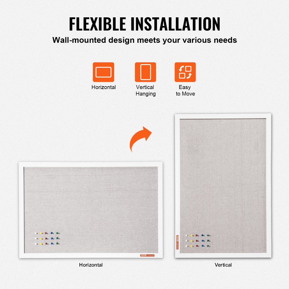 VEVOR 30"x20" white corkboard with linen surface – Stylish wall-mounted pinboard for home, school, office – Elegant and functional blackboard