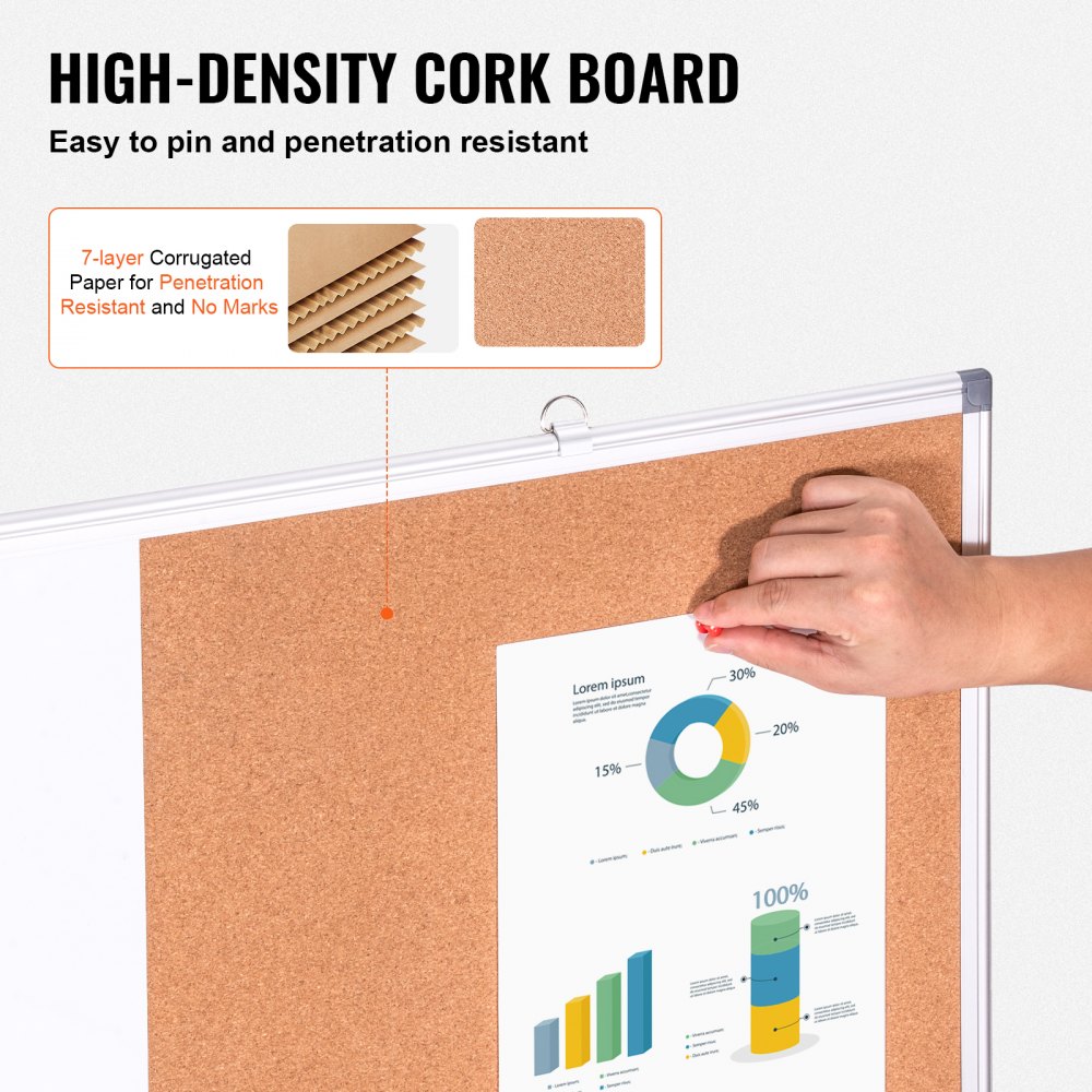 VEVOR Combo de pizarra blanca y tablero de corcho de 60 x 90 cm con marco de aluminio Tablón de anuncios magnético 2 en 1 de borrado en seco montado en pared Ideal para escuela, hogar, oficina