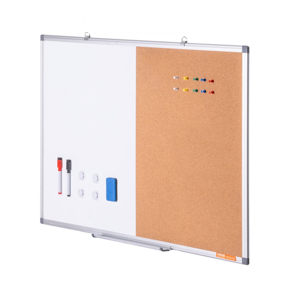 VEVOR Combo de pizarra blanca y tablero de corcho de 60 x 90 cm con marco de aluminio Tablón de anuncios magnético 2 en 1 de borrado en seco montado en pared Ideal para escuela, hogar, oficina