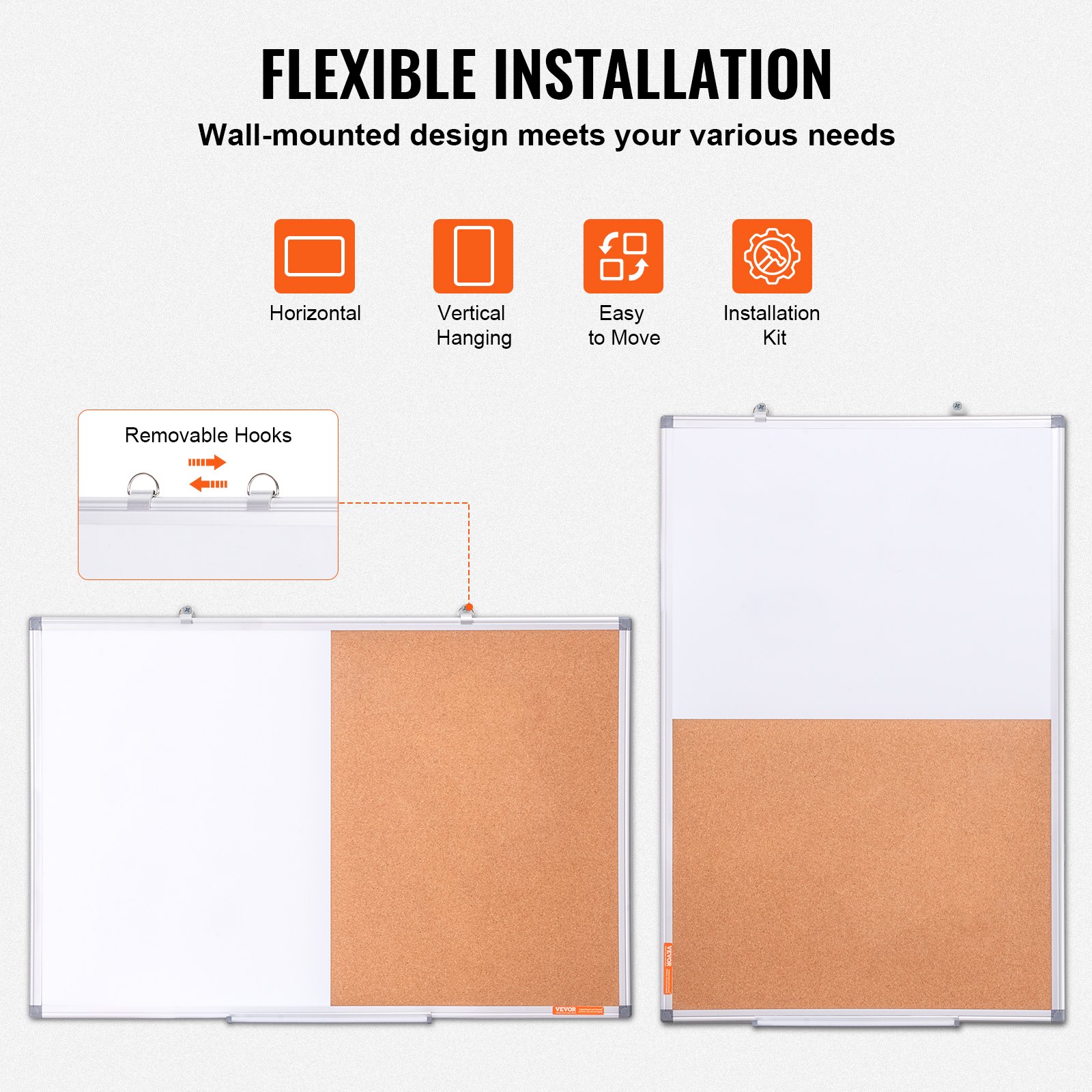 VEVOR Combo de pizarra blanca y tablero de corcho de 60 x 90 cm con marco de aluminio Tablón de anuncios magnético 2 en 1 de borrado en seco montado en pared Ideal para escuela, hogar, oficina