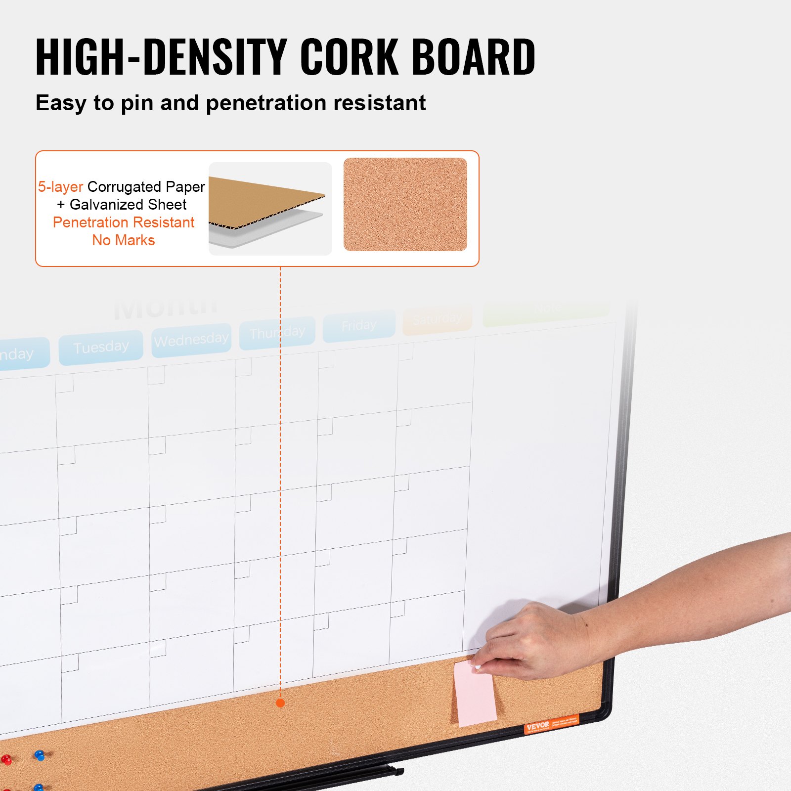 VEVOR Combo de Pizarra Blanca y Tablero de Corcho con Calendario Mensual 90x60 cm con Marco de Aluminio Tablón de Anuncios Magnético de Borrado en Seco Montado en Pared para Hogar, Escuela, Oficina