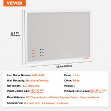 VEVOR Tablón de Anuncios de Corcho Blanco con Superficie de Lino 90 x 60 cm