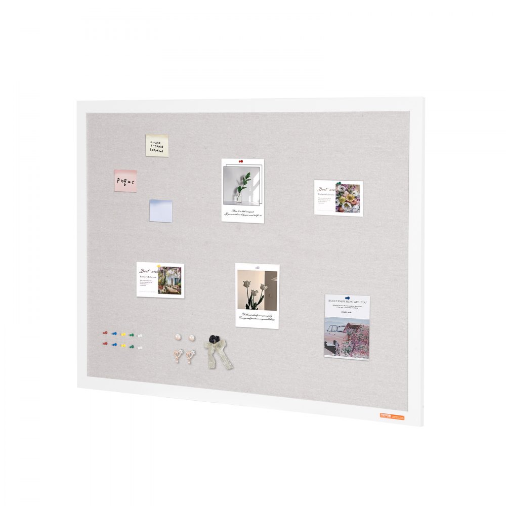 VEVOR 48"x36" white corkboard with linen surface – stylish wall-mounted pinboard for home, school, office – elegant and functional blackboard