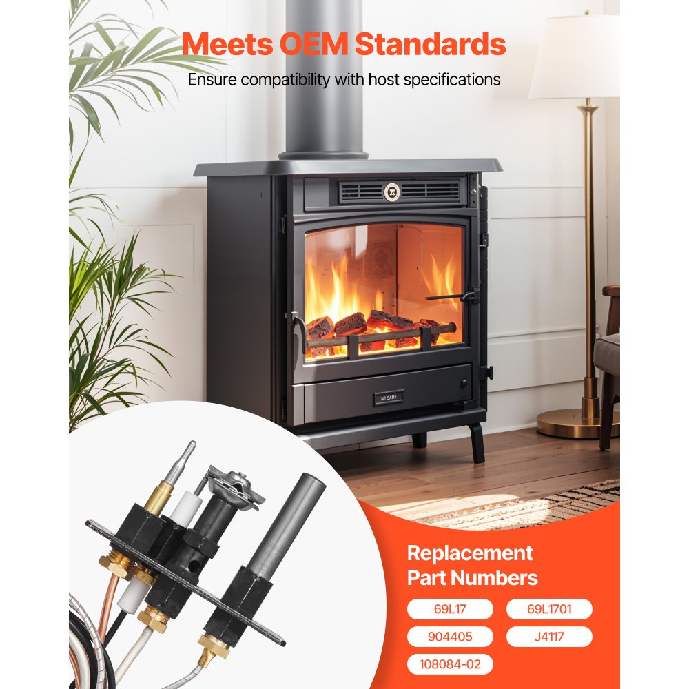 VEVOR Conjunto de Piloto de Gas, OE 69L17, 69L1701, 904405, J4117, 108084-02, para Chimenea, Repuesto de Encendido de Gas Natural, Compatible con Modelos Lennox, Superior y Astria, Color Negro
