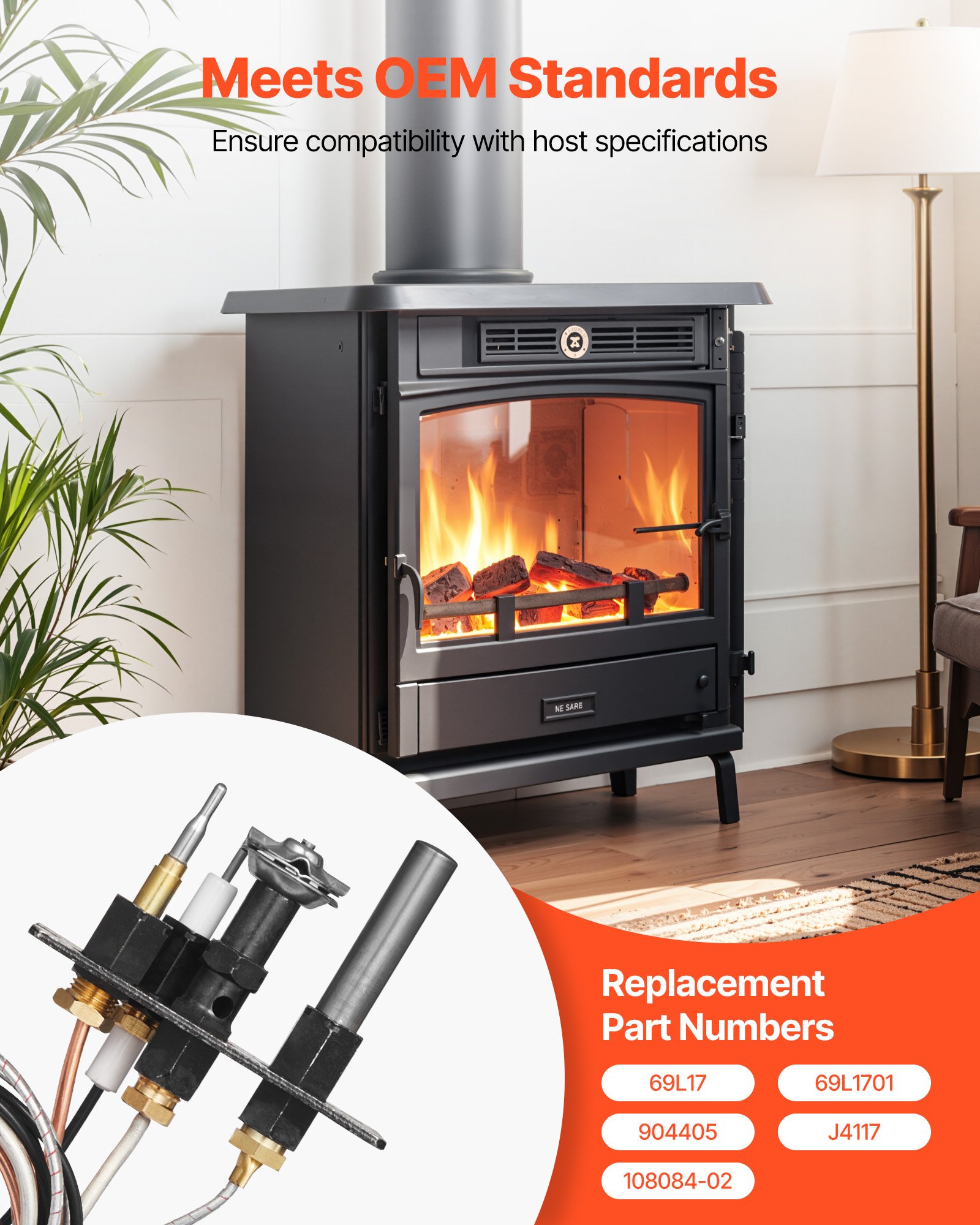 VEVOR Conjunto de Piloto de Gas, OE 69L17, 69L1701, 904405, J4117, 108084-02, para Chimenea, Repuesto de Encendido de Gas Natural, Compatible con Modelos Lennox, Superior y Astria, Color Negro