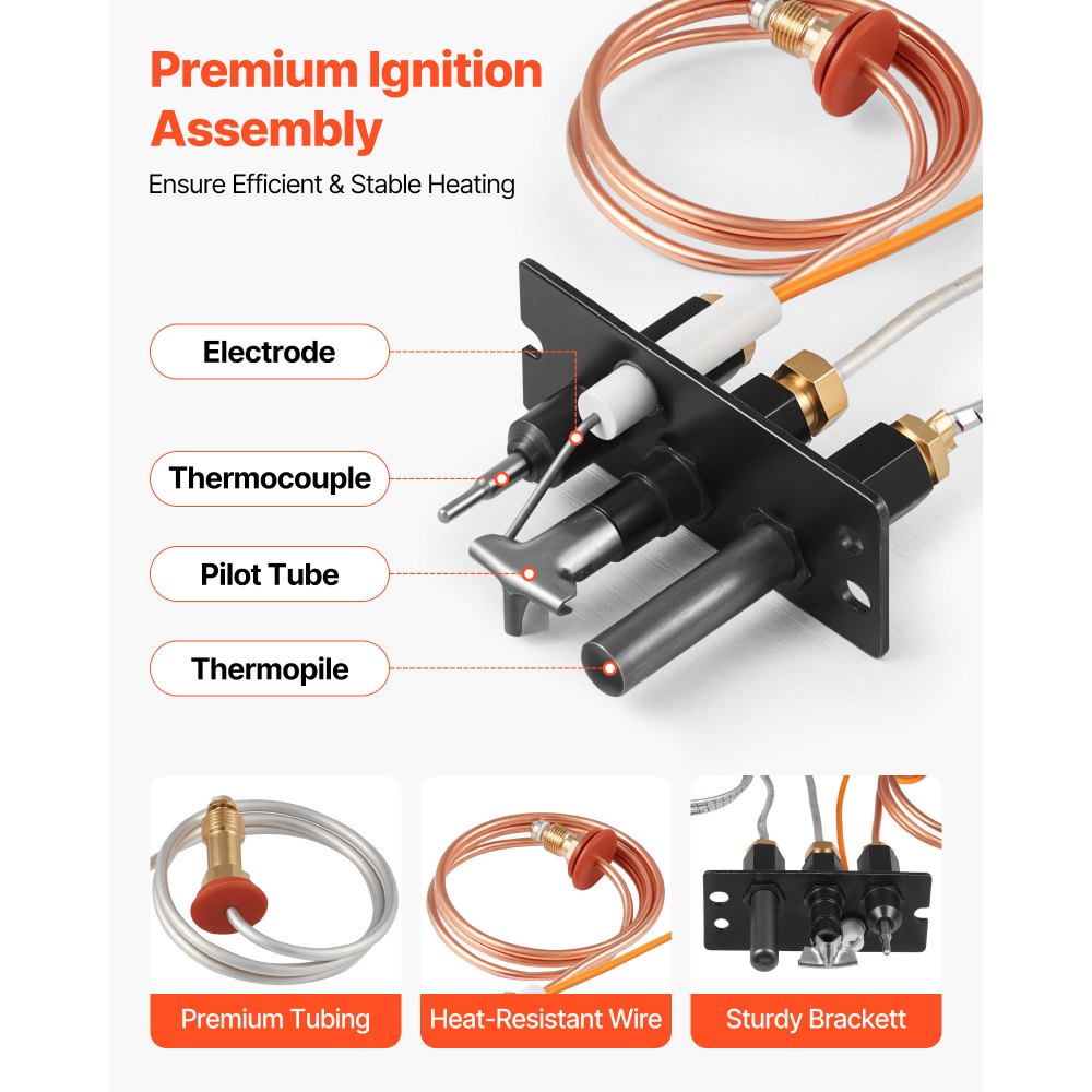 VEVOR Conjunto de Piloto de Gas, OE 485-510A, 4021-736, 2103-010, para Chimenea, Repuesto de Encendido de Gas Natural, Compatible con Quadra-Fire, Heat & Glo y Heatilator, Negro, 160 x 120 x 40 mm