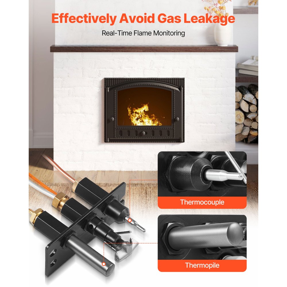VEVOR Conjunto de Piloto de Gas, OE 485-510A, 4021-736, 2103-010, para Chimenea, Repuesto de Encendido de Gas Natural, Compatible con Quadra-Fire, Heat & Glo y Heatilator, Negro, 160 x 120 x 40 mm