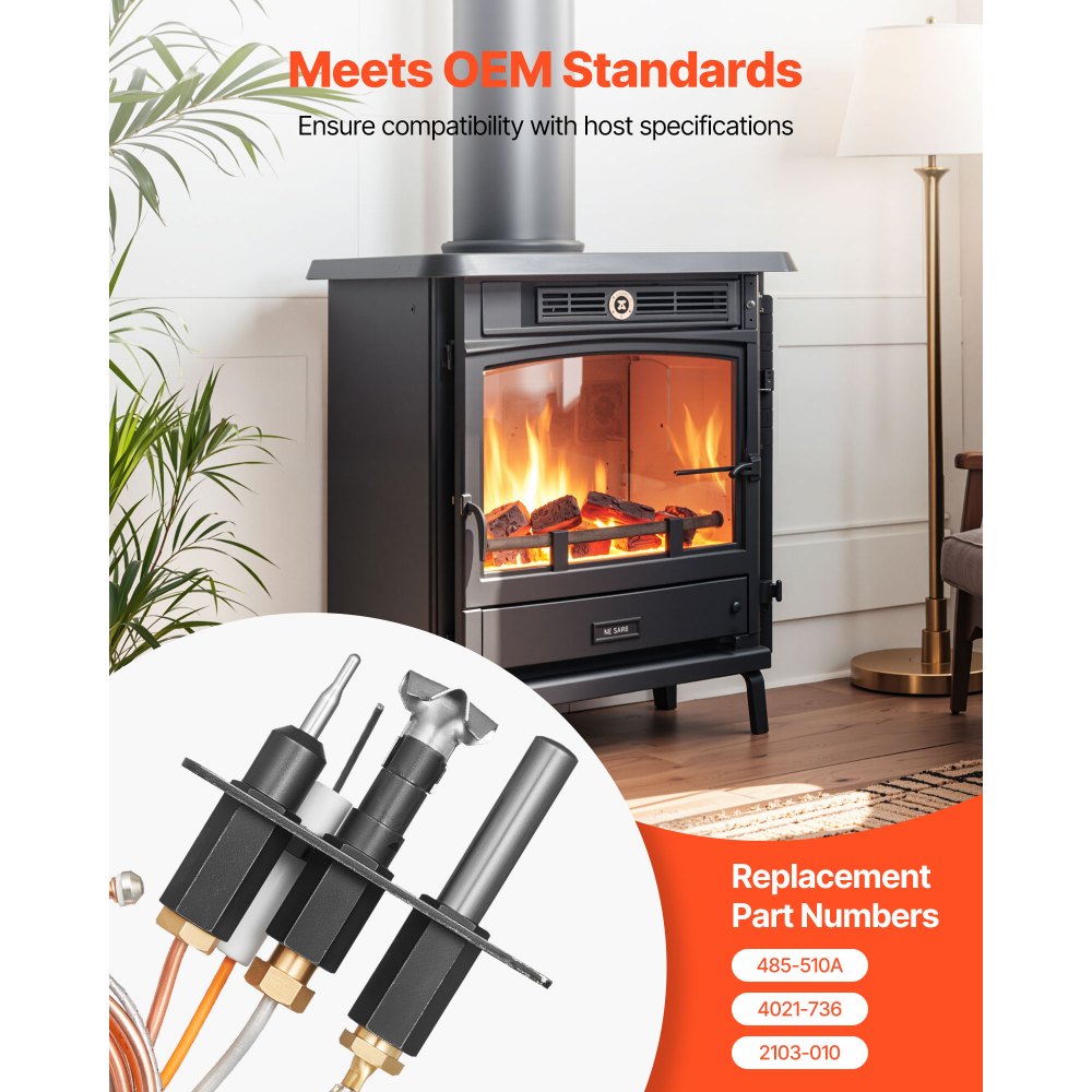 VEVOR Conjunto de Piloto de Gas, OE 485-510A, 4021-736, 2103-010, para Chimenea, Repuesto de Encendido de Gas Natural, Compatible con Quadra-Fire, Heat & Glo y Heatilator, Negro, 160 x 120 x 40 mm