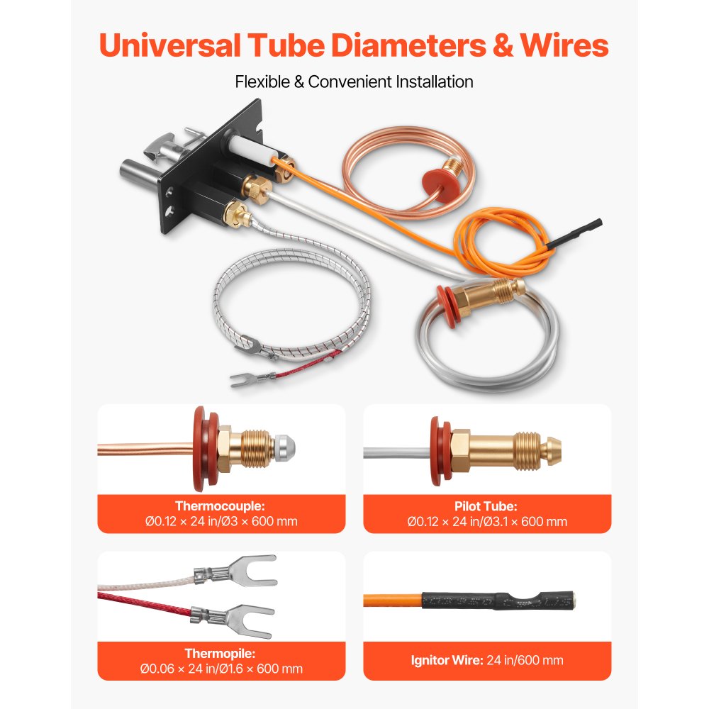 VEVOR Conjunto de Piloto de Gas, OE 485-510A, 4021-736, 2103-010, para Chimenea, Repuesto de Encendido de Gas Natural, Compatible con Quadra-Fire, Heat & Glo y Heatilator, Negro, 160 x 120 x 40 mm