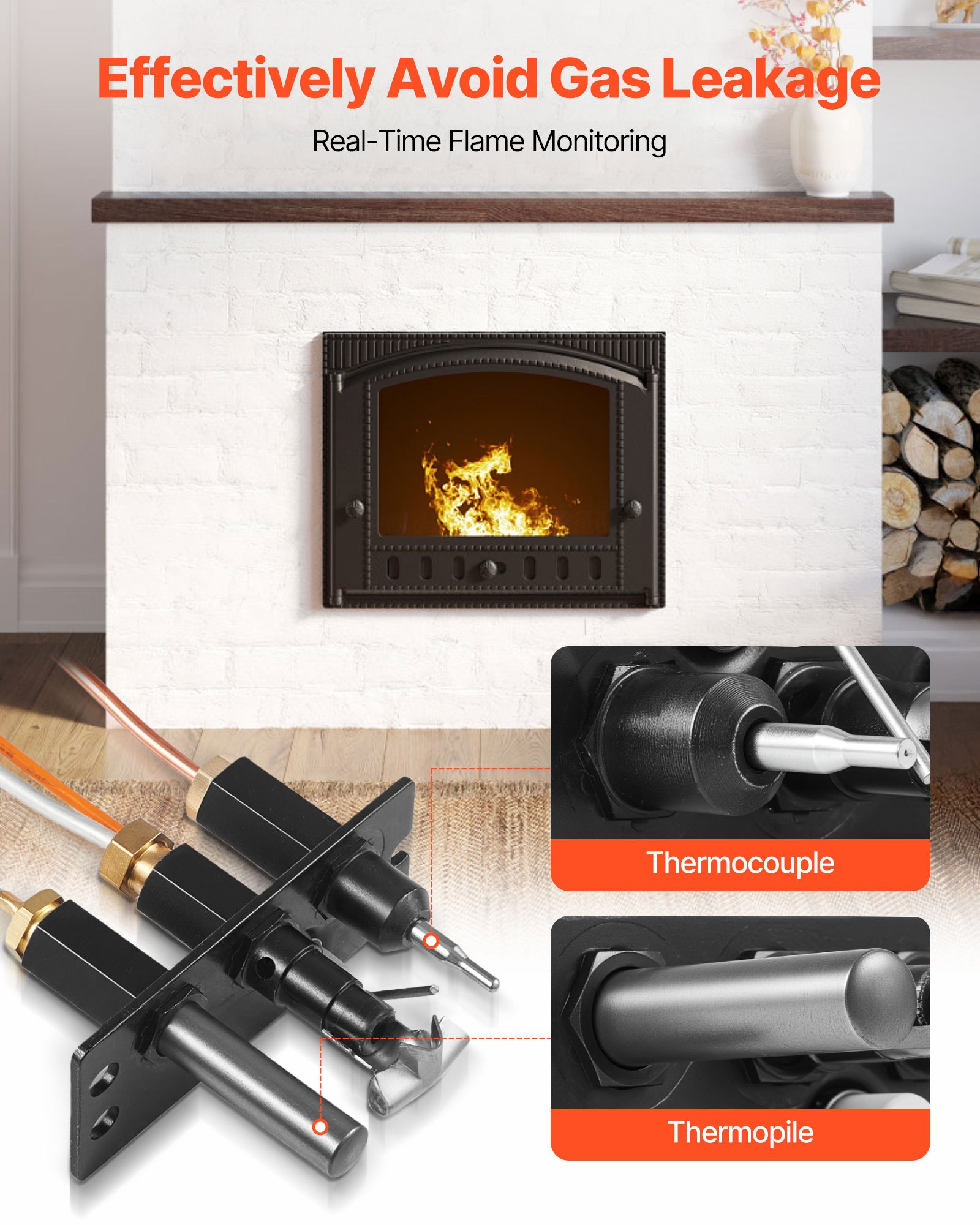 VEVOR Conjunto de Piloto de Gas, OE 485-510A, 4021-736, 2103-010, para Chimenea, Repuesto de Encendido de Gas Natural, Compatible con Quadra-Fire, Heat & Glo y Heatilator, Negro, 160 x 120 x 40 mm