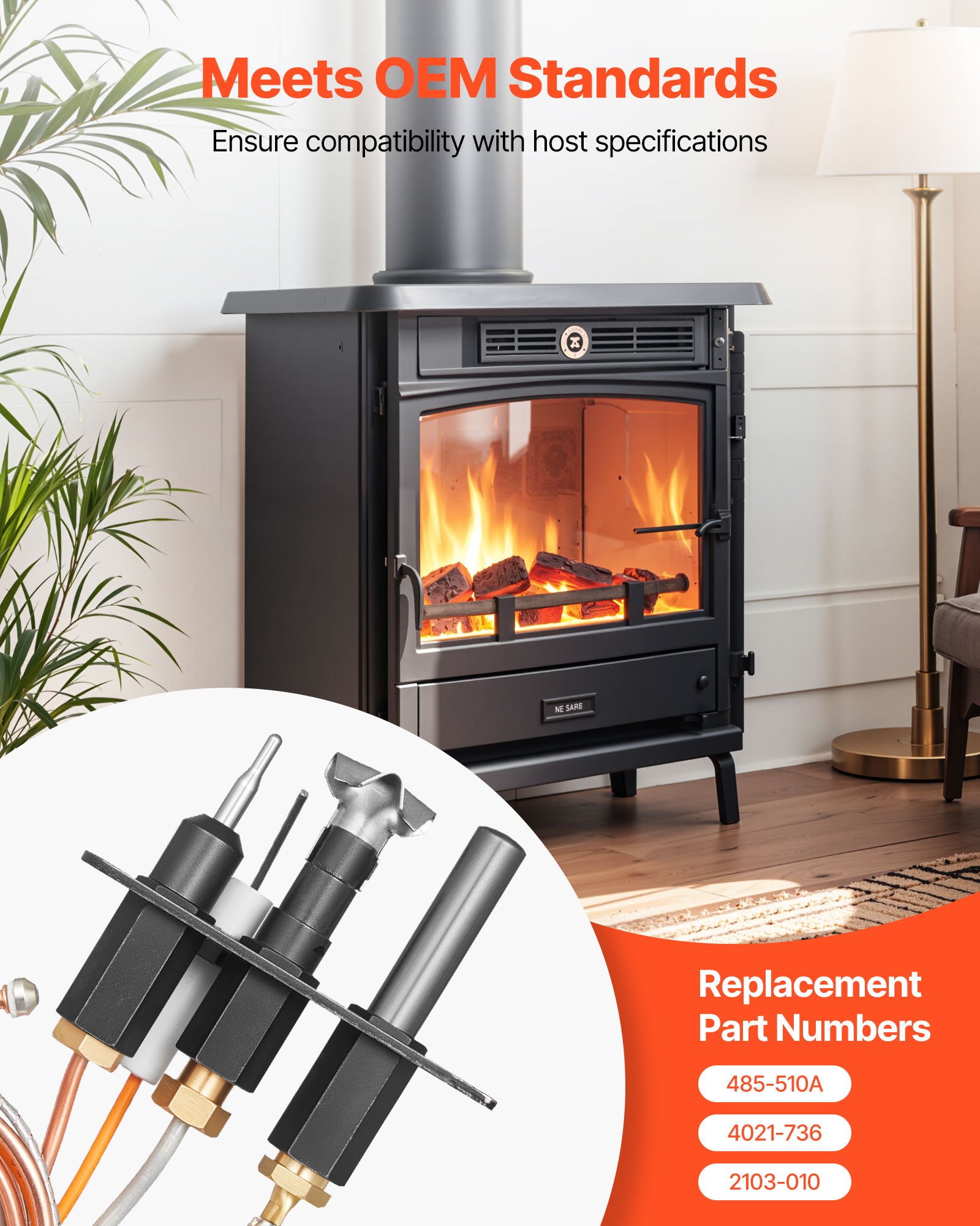VEVOR Conjunto de Piloto de Gas, OE 485-510A, 4021-736, 2103-010, para Chimenea, Repuesto de Encendido de Gas Natural, Compatible con Quadra-Fire, Heat & Glo y Heatilator, Negro, 160 x 120 x 40 mm