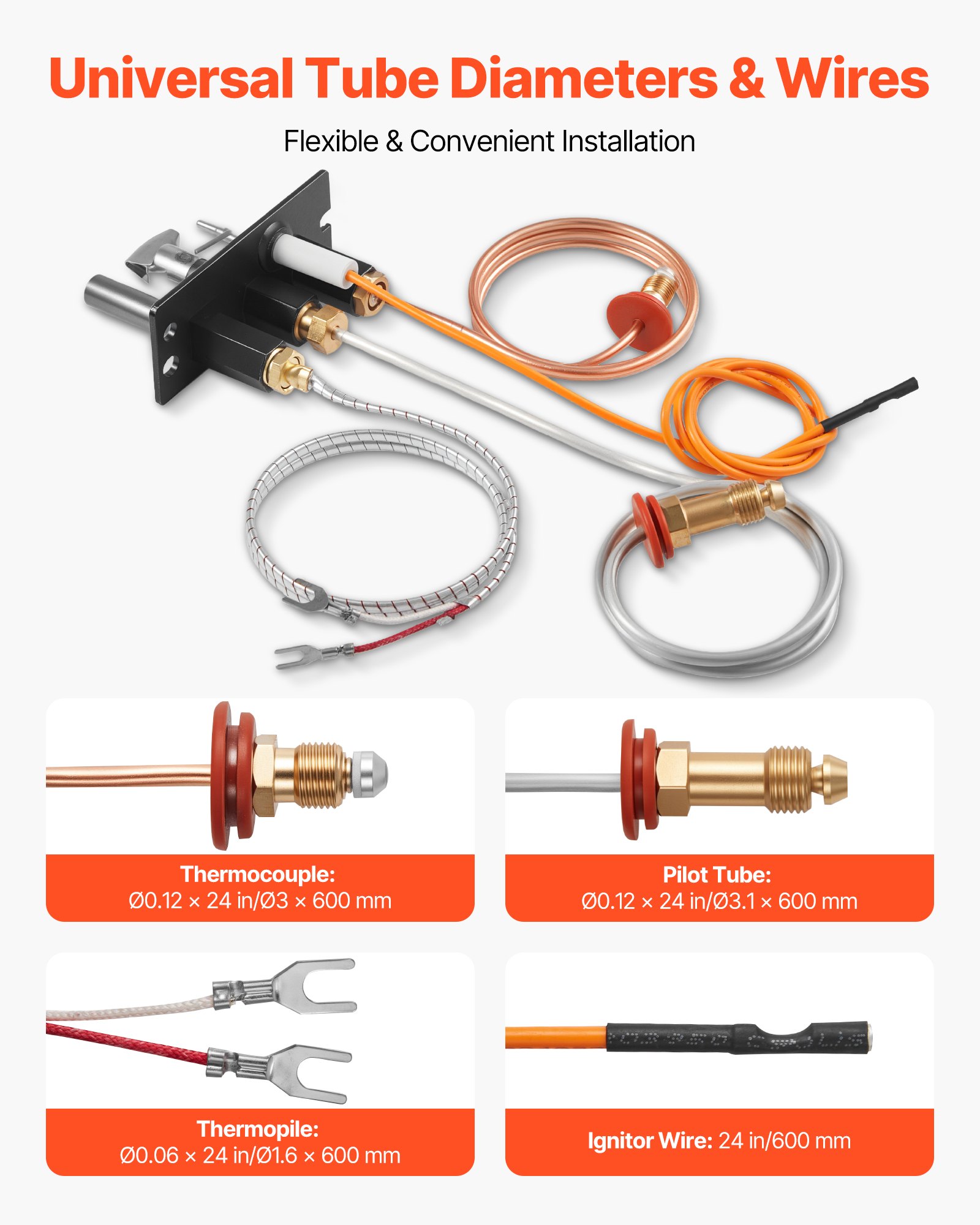 VEVOR Conjunto de Piloto de Gas, OE 485-510A, 4021-736, 2103-010, para Chimenea, Repuesto de Encendido de Gas Natural, Compatible con Quadra-Fire, Heat & Glo y Heatilator, Negro, 160 x 120 x 40 mm