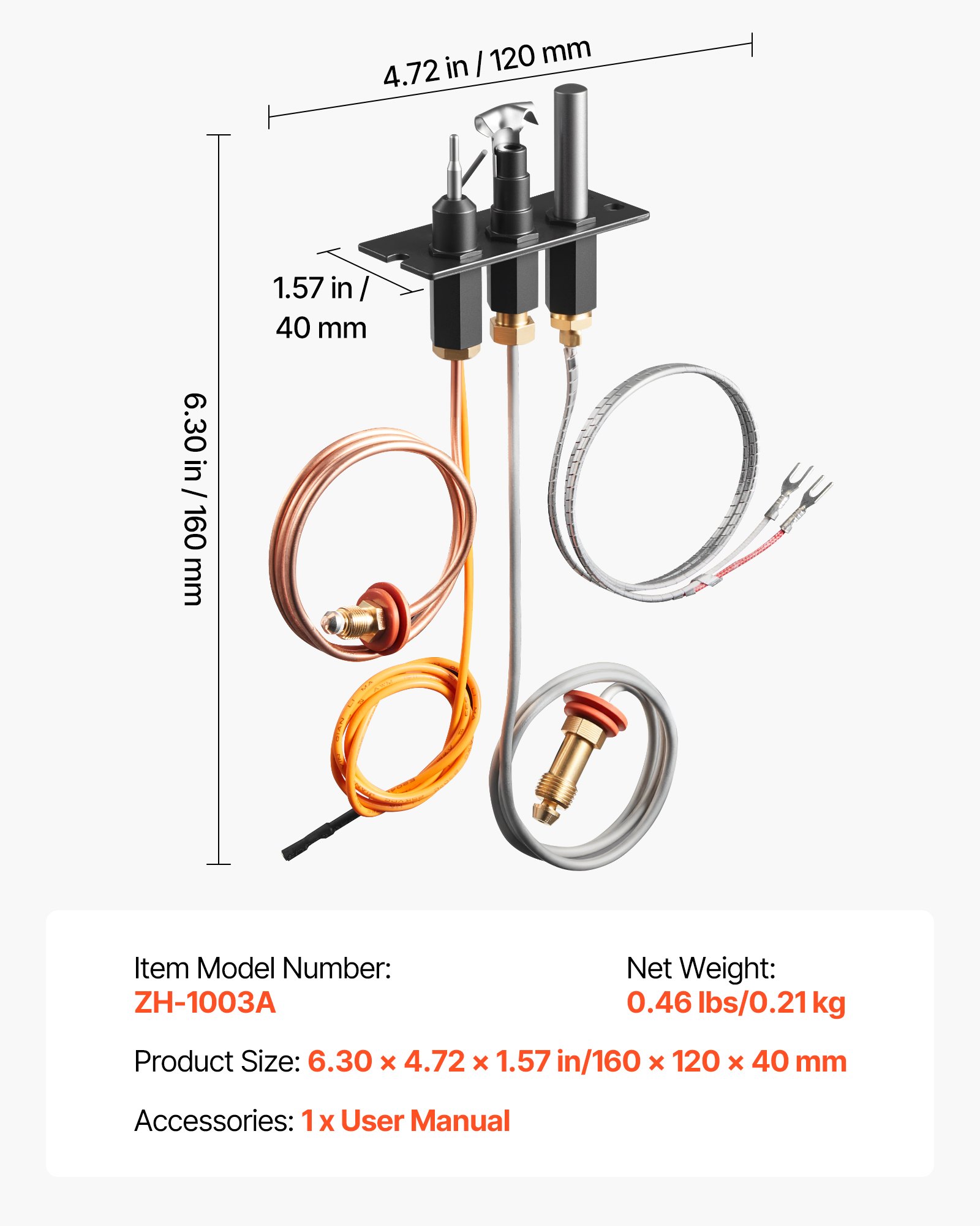 VEVOR Conjunto de Piloto de Gas, OE 485-510A, 4021-736, 2103-010, para Chimenea, Repuesto de Encendido de Gas Natural, Compatible con Quadra-Fire, Heat & Glo y Heatilator, Negro, 160 x 120 x 40 mm