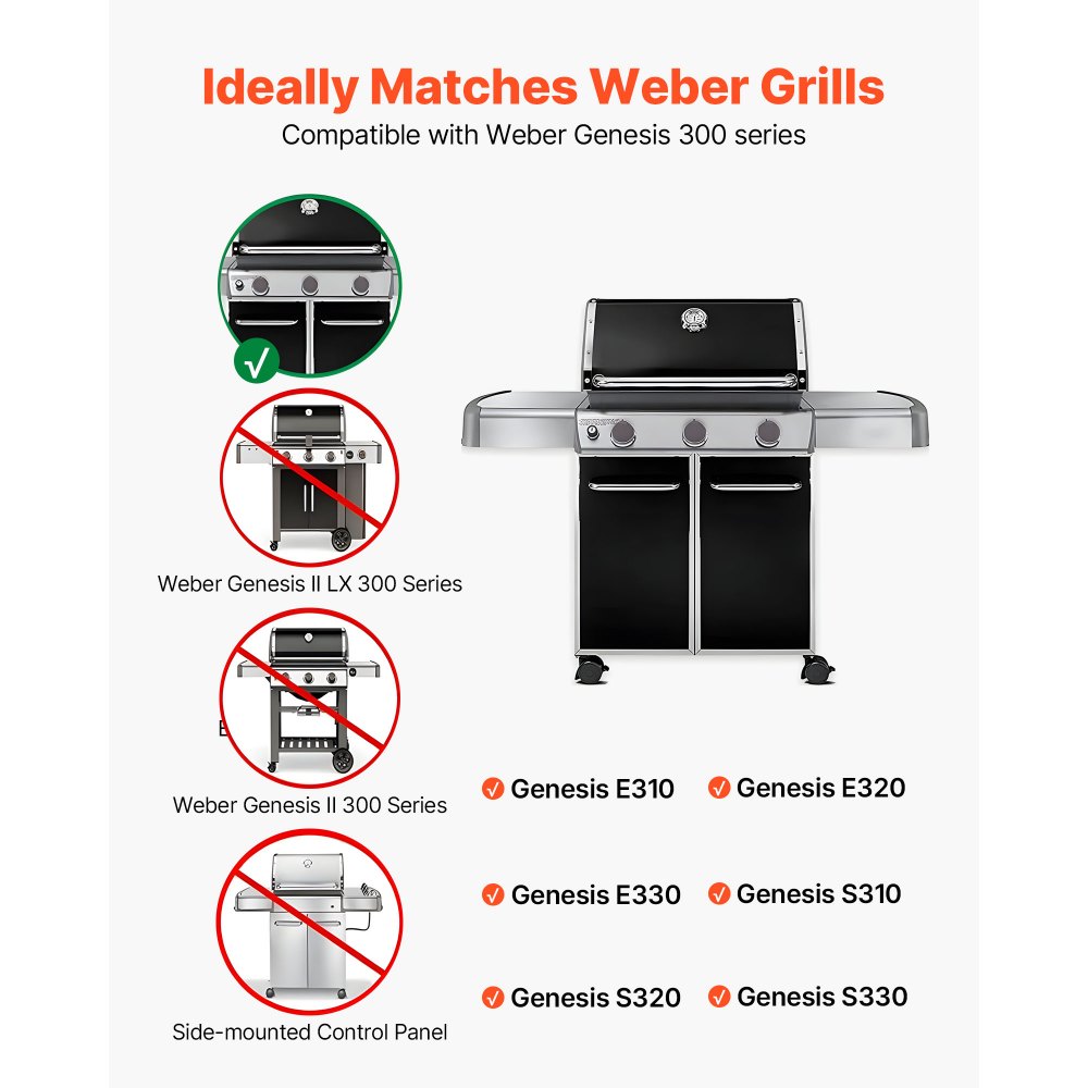 VEVOR Barras Saborizantes y Deflectores de Calor, Repuesto de Parrilla de 44 cm, para Weber Genesis Serie 300 E310, E320, E330, S310, S320 y S330, de Acero Inoxidable más Gruesa, Paquete de 7