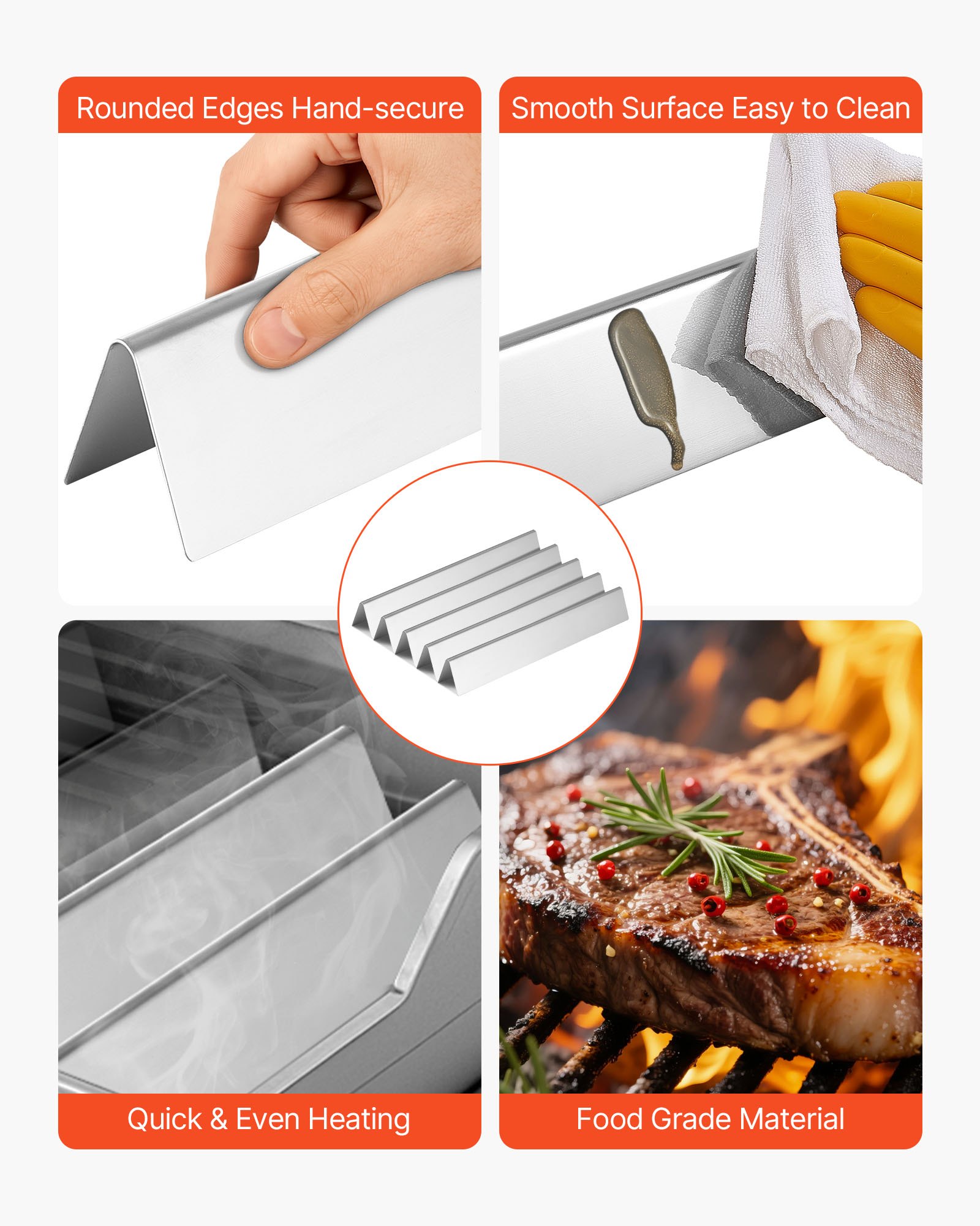 VEVOR Barras Saborizantes y Deflectores de Calor, Repuesto de Parrilla de 44 cm, para Weber Genesis Serie 300 E310, E320, E330, S310, S320 y S330, de Acero Inoxidable más Gruesa, Paquete de 7