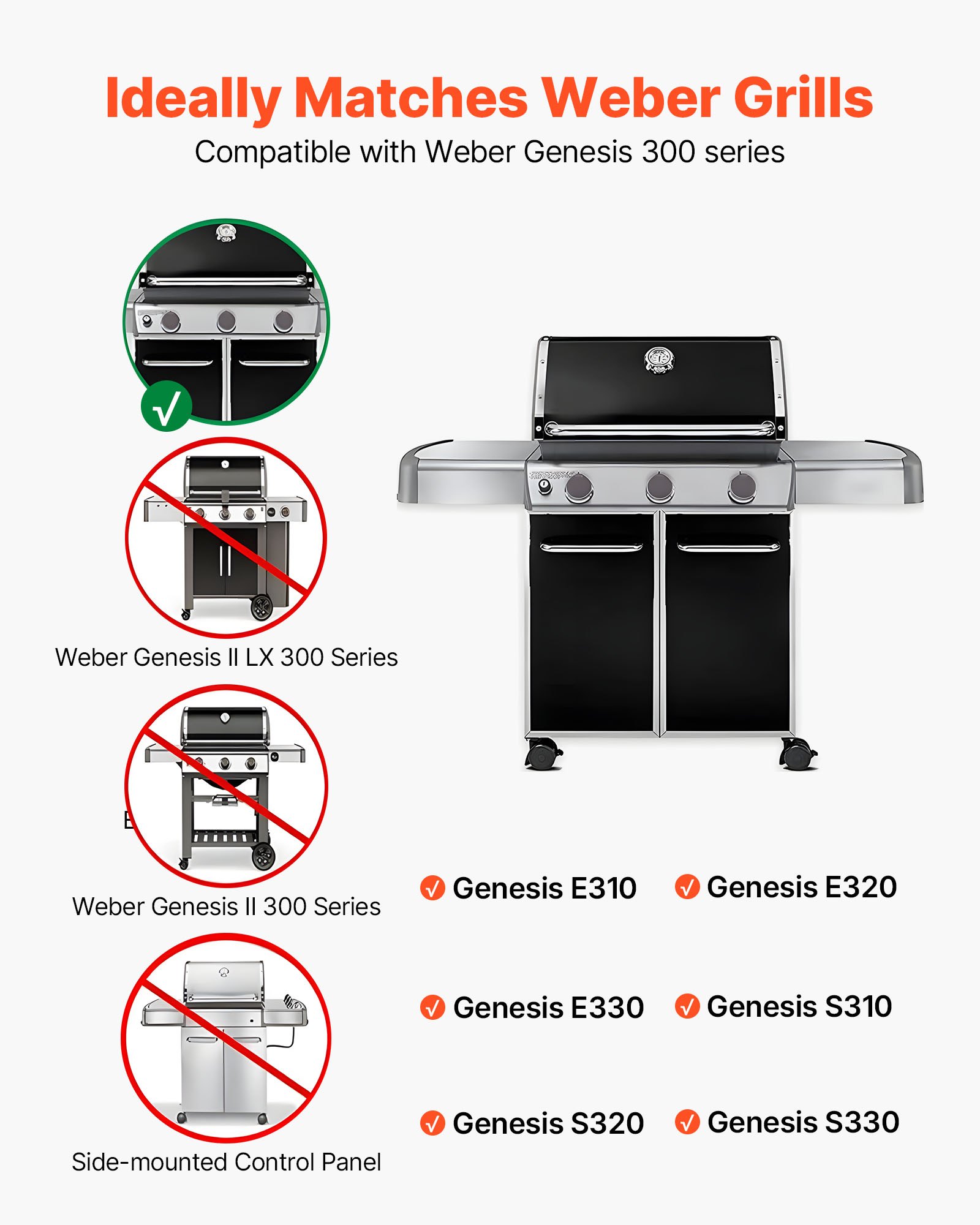 VEVOR Barras Saborizantes y Deflectores de Calor, Repuesto de Parrilla de 44 cm, para Weber Genesis Serie 300 E310, E320, E330, S310, S320 y S330, de Acero Inoxidable más Gruesa, Paquete de 7