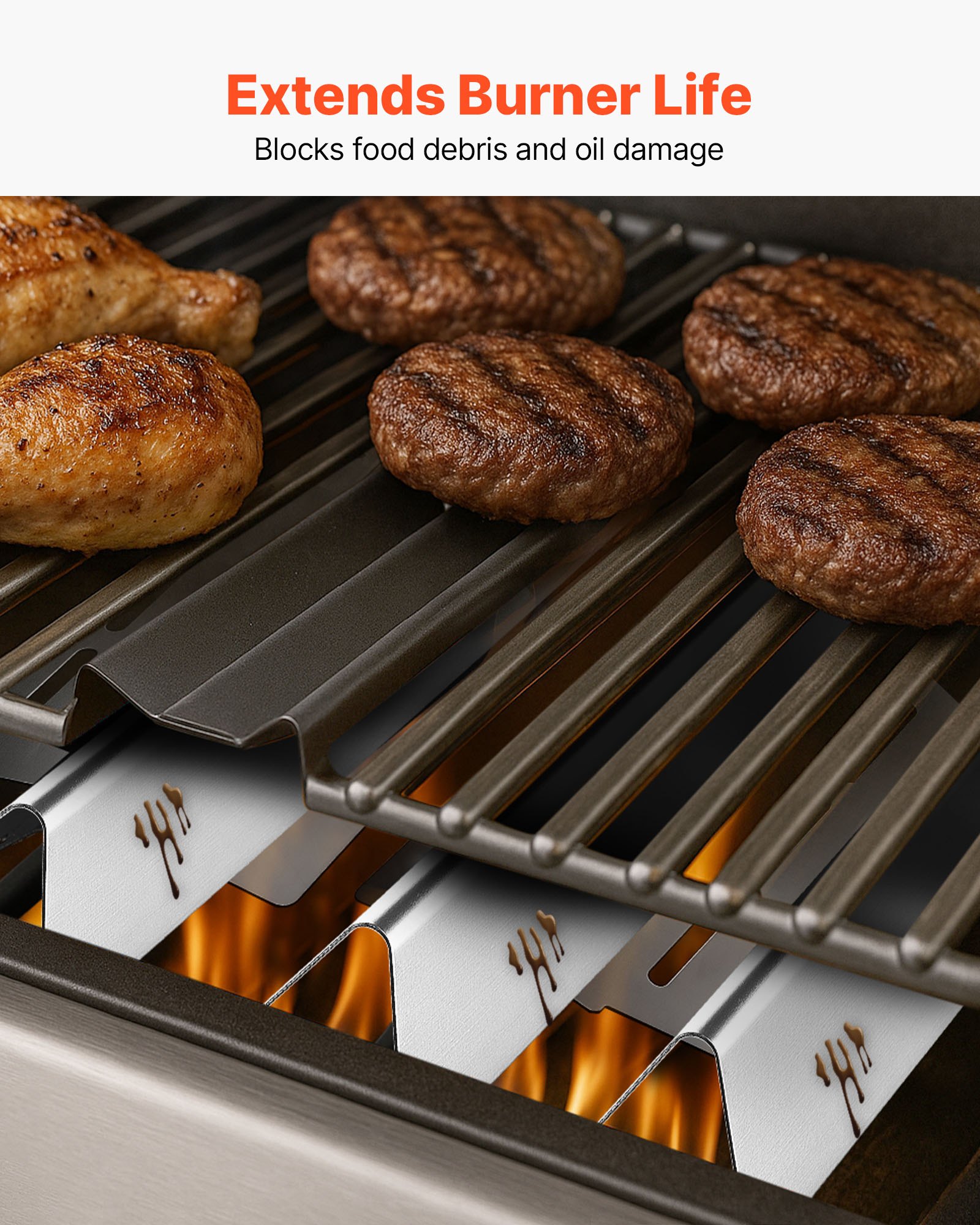 VEVOR Barras Saborizantes y Deflectores de Calor, Repuesto de Parrilla de 44 cm, para Weber Genesis Serie 300 E310, E320, E330, S310, S320 y S330, de Acero Inoxidable más Gruesa, Paquete de 7
