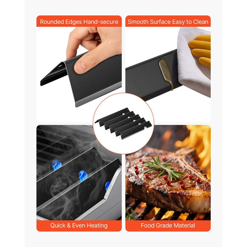 VEVOR Flavorizer Bars and Heat Deflectors, 44cm Grill Replacement Part, for Weber Genesis ll 310 315 335 340, E/S 325s, ES/SX 325s, E/S 335, EX/SX/EPX-335 Grills, Porcelain-enameled Steel, 8 Pack