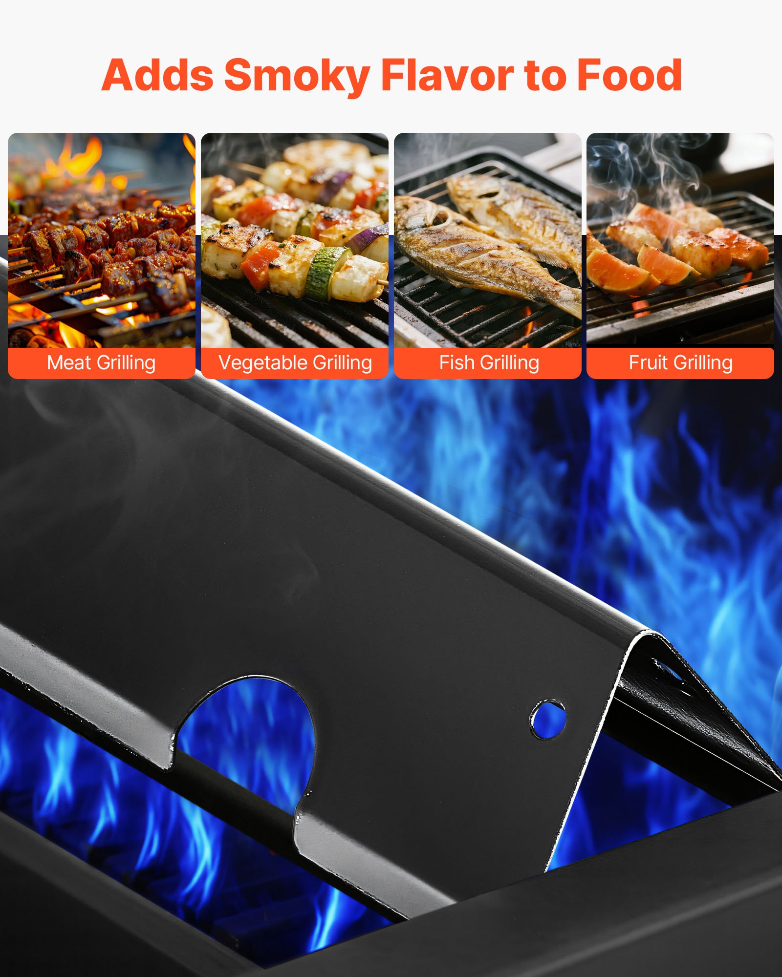 VEVOR Barras Saborizantes y Deflectores de Calor, Repuesto Parrilla 44 cm, Weber Genesis II 310, 315, 335, 340, E/S 325s, ES/SX 325s, E/S 335, EX/SX/EPX-335, Acero Esmaltado en Porcelana, 8 uds