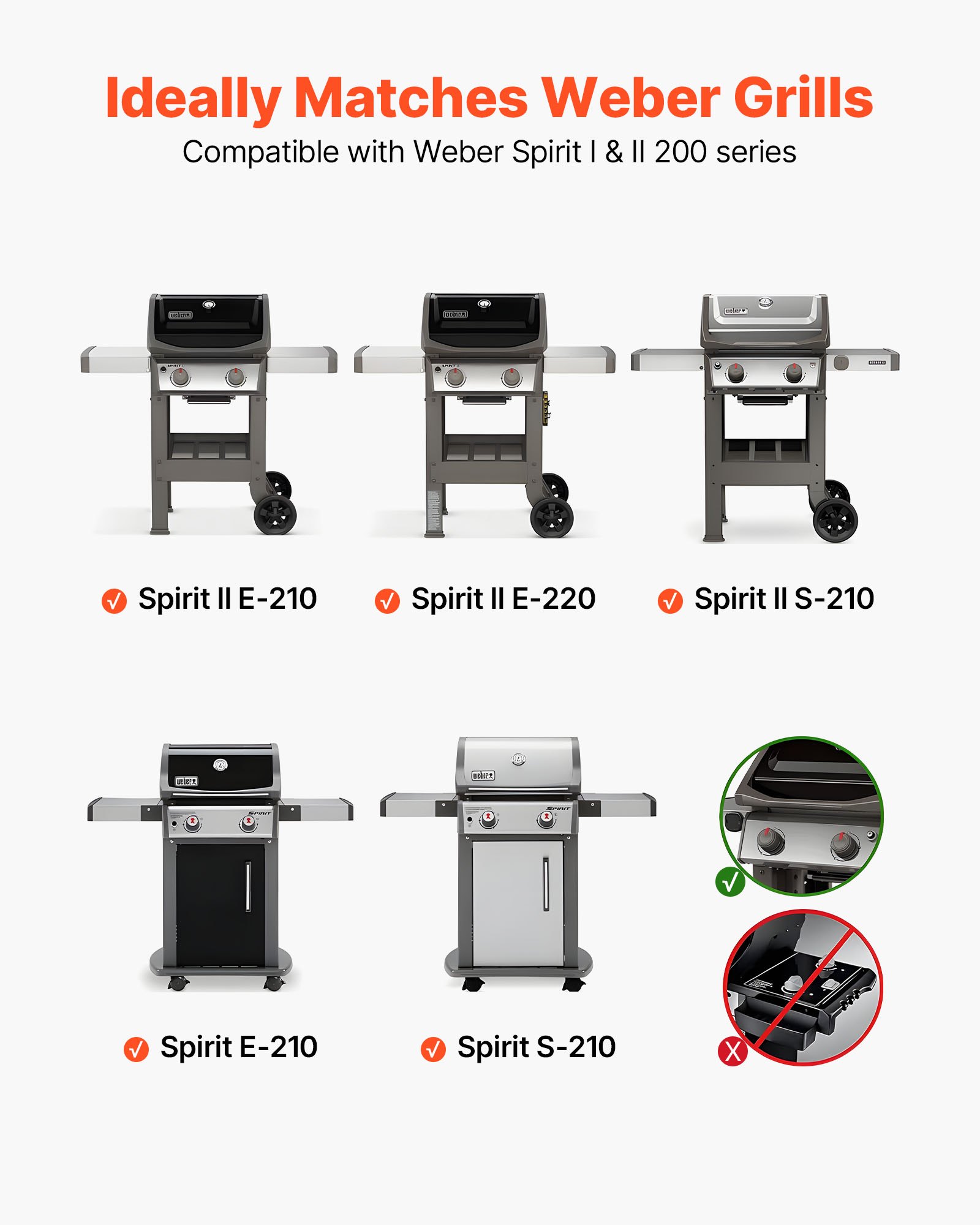 VEVOR Barras Saborizantes, Repuesto de Parrilla de 39 cm, para Weber Spirit I y II Serie 200, Incluidas Spirit II E-210, II E-220, II S-210, E-210, S-210, de Acero Esmaltado en Porcelana, 3 uds