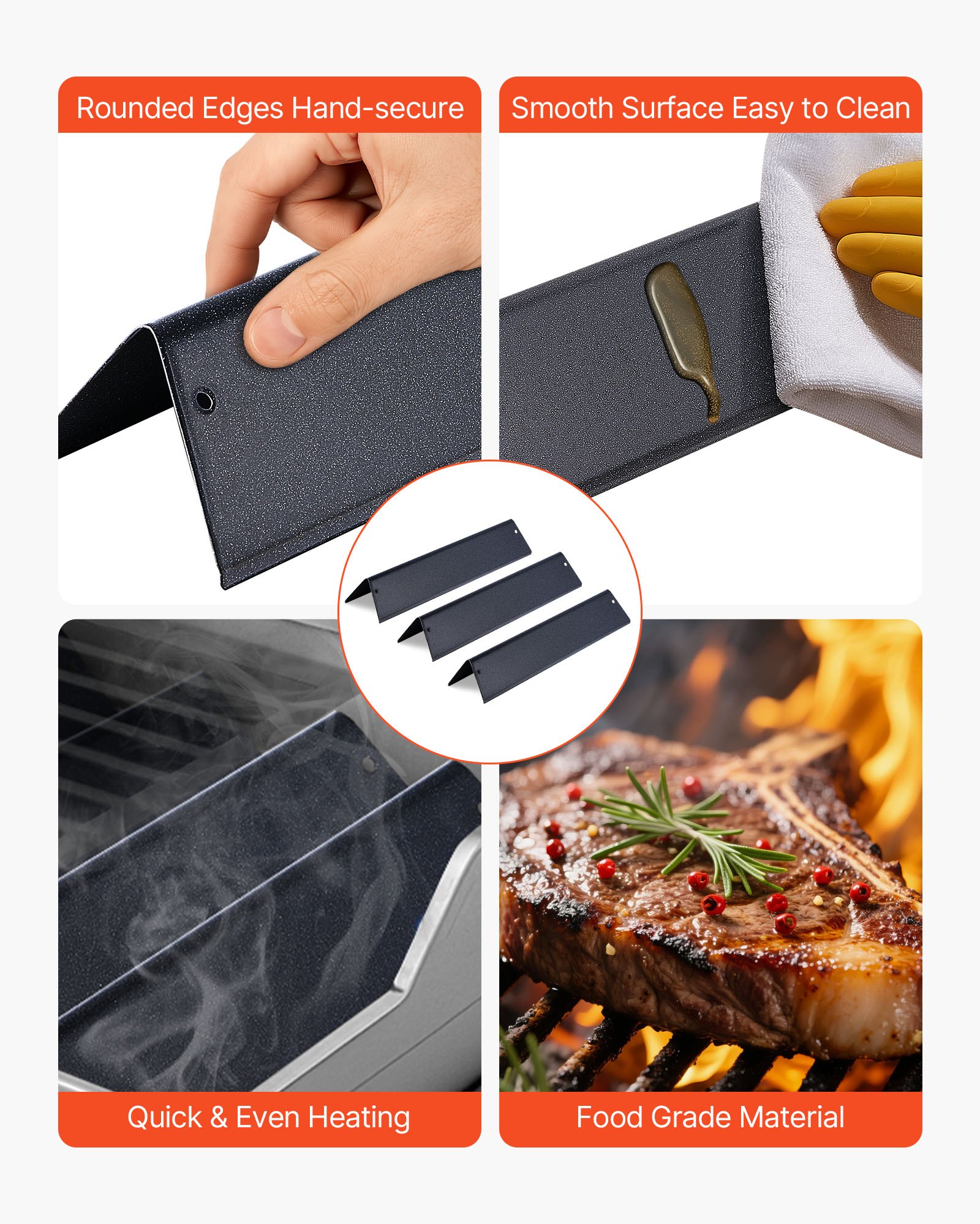 VEVOR Barras Saborizantes, Repuesto de Parrilla de 39 cm, para Weber Spirit I y II Serie 200, Incluidas Spirit II E-210, II E-220, II S-210, E-210, S-210, de Acero Esmaltado en Porcelana, 3 uds