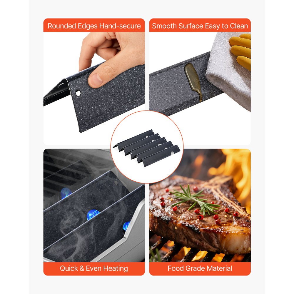 VEVOR Barras Saborizantes, Repuesto de Parrilla de 44 cm, para Parrillas Weber Genesis II 310, 315, 335, 340, E/S 325s, ES/SX 325s, E/S 335, EX/SX/EPX-335, Acero Esmaltado en Porcelana, 5 uds