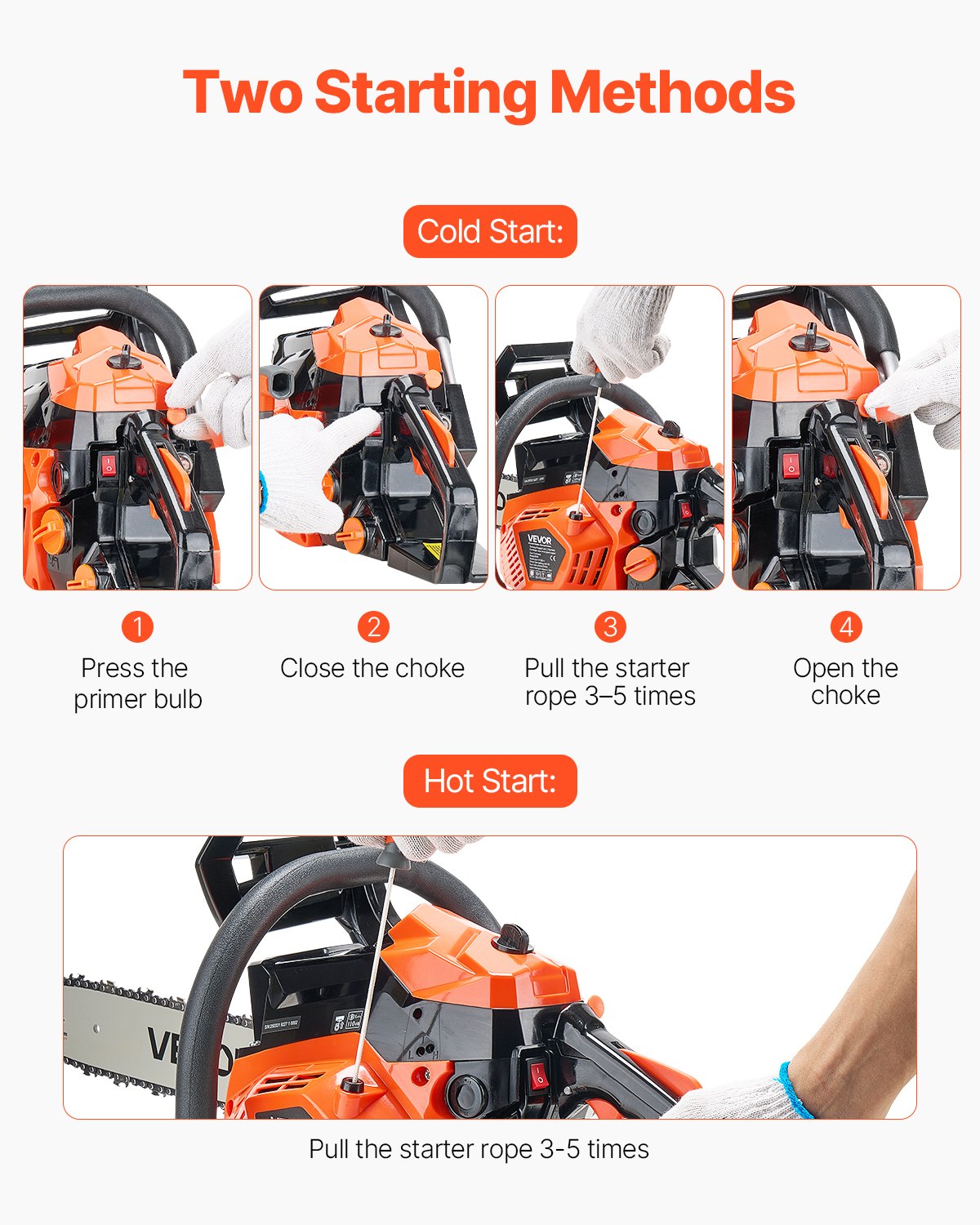 VEVOR Motosierra de Gasolina de 355 mm, Motosierra de Gasolina de 40 cc, 1,8 HP con Mango Antideslizante, Doble Depósito de Combustible, Ideal para Cortar Madera, Podar Árboles y Limpiar Terrenos