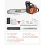 VEVOR 52cc Petrol Chainsaw, 455mm Chainsaw, 2.4HP Saw with Non-Slip Handle, Two Fuel Tanks and Emergency Stop Function, Max. 11800 RPM, for Logging, Tree Pruning and Clearing