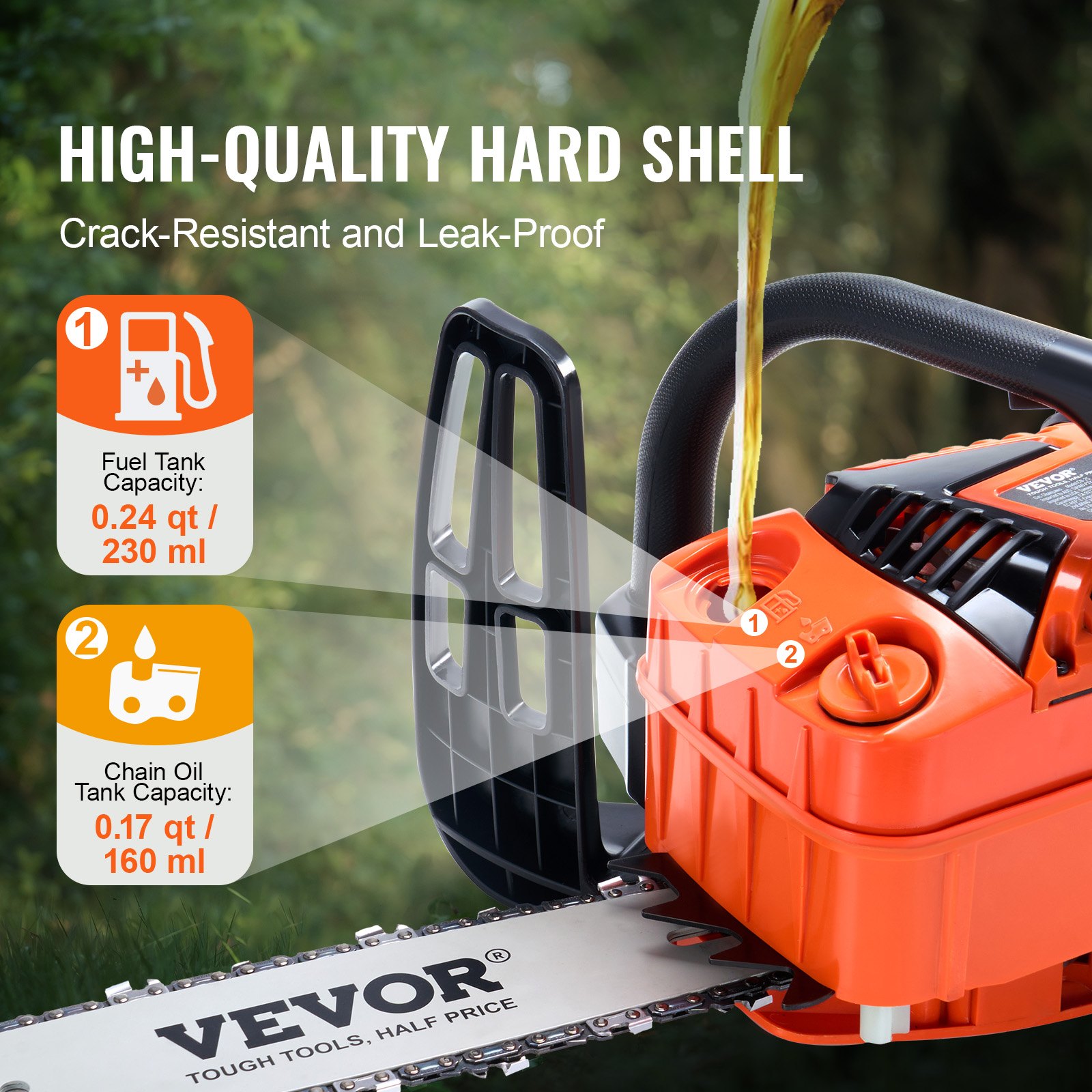 VEVOR Motosierra de Gasolina con Guía de Cadena 30,5 cm Inalámbrica 25,4CC 1,2HP para Corte de Ramas de Árboles, Poda de Árboles, Limpieza de Terrenos, Corte Forestal en Granjas, Jardines, Ranchos