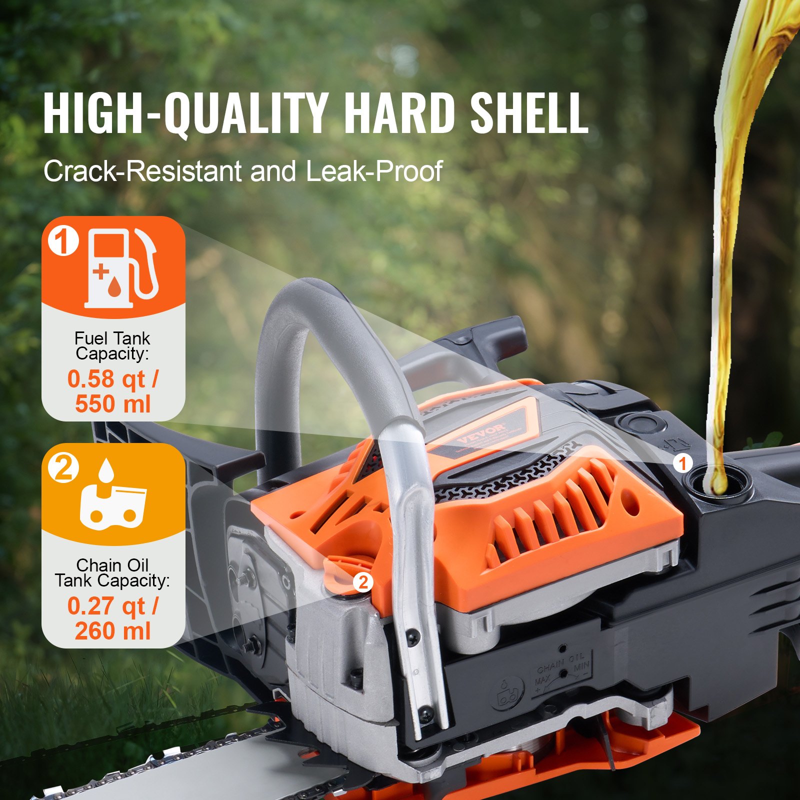 VEVOR Motosierra de Gasolina con Guía de Cadena 50,8 cm Inalámbrica 58CC 3,22HP para Corte de Ramas de Árboles, Poda de Árboles, Limpieza de Terrenos, Corte Forestal en Granjas, Jardines, Ranchos