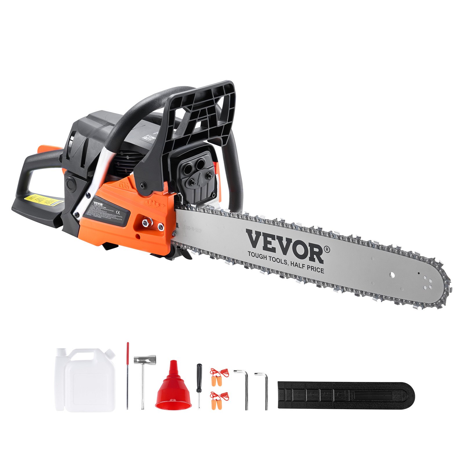 VEVOR Motosierra de Gasolina con Guía de Cadena 50,8 cm Inalámbrica 58CC 3,22HP para Corte de Ramas de Árboles, Poda de Árboles, Limpieza de Terrenos, Corte Forestal en Granjas, Jardines, Ranchos