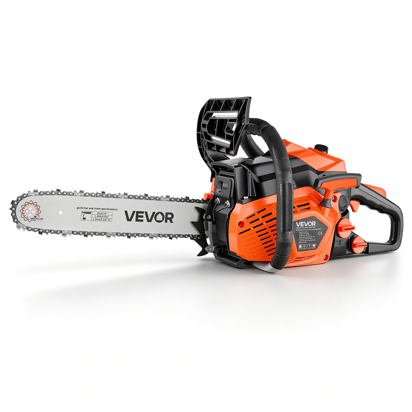 VEVOR Motosierra de Gasolina 40 CC Espada de 355,6 mm Motosierra de Poda, Herramienta para Talar, Podar y Cortar Leñas, Motor de 2 Tiempos, 1,15 kW, Arranque Fácil, Mango Antideslizante, 2 Depósitos