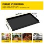 Plancha de acero al carbono VEVOR con dimensiones y peso, ideal para camping y restauración.