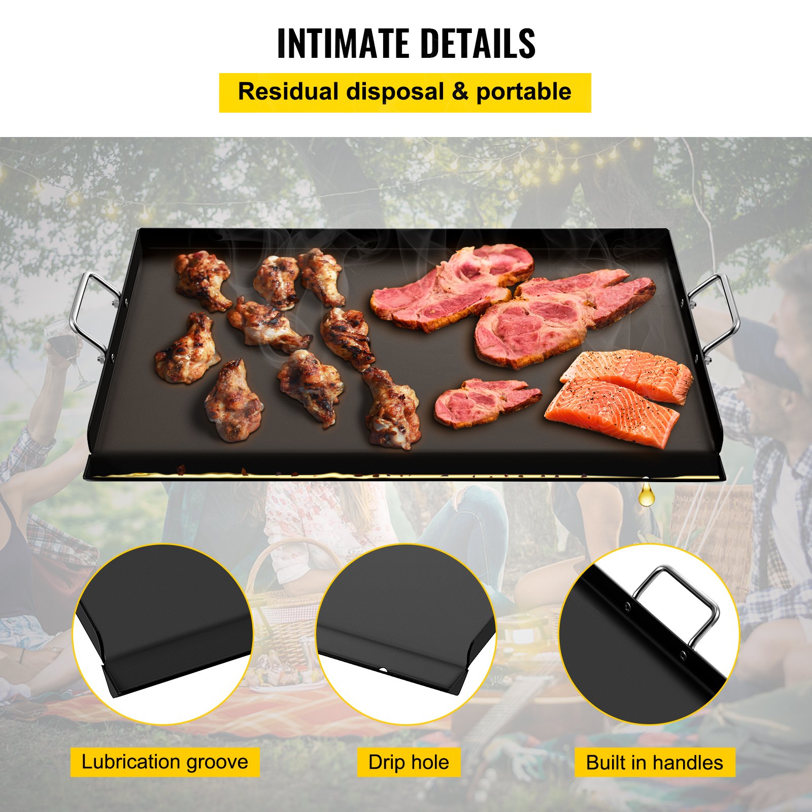 VEVOR Plancha de Parrilla 37x16x1 pulg. Plancha para Barbacoa, Material de Acero al Carbono, Placa de Parrilla Antiadherente, Deflector a Prueba de Salpicaduras para Panqueques, Tocino, Huevos, Salmón
