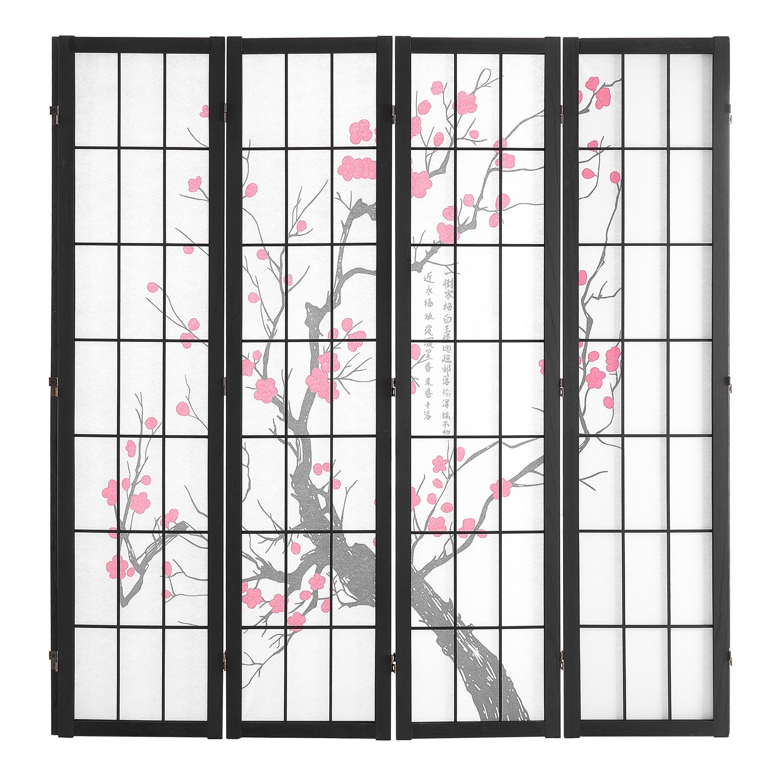 VEVOR 4-piece Japanese room divider, foldable wooden privacy screen for indoor use, partitions with cherry blossom painting, portable decorative screens for room separation in restaurants and bedrooms