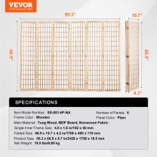 VEVOR Biombo Divisor de Ambientes Mampara Divisoria 6 Paneles para Hogar Oficina