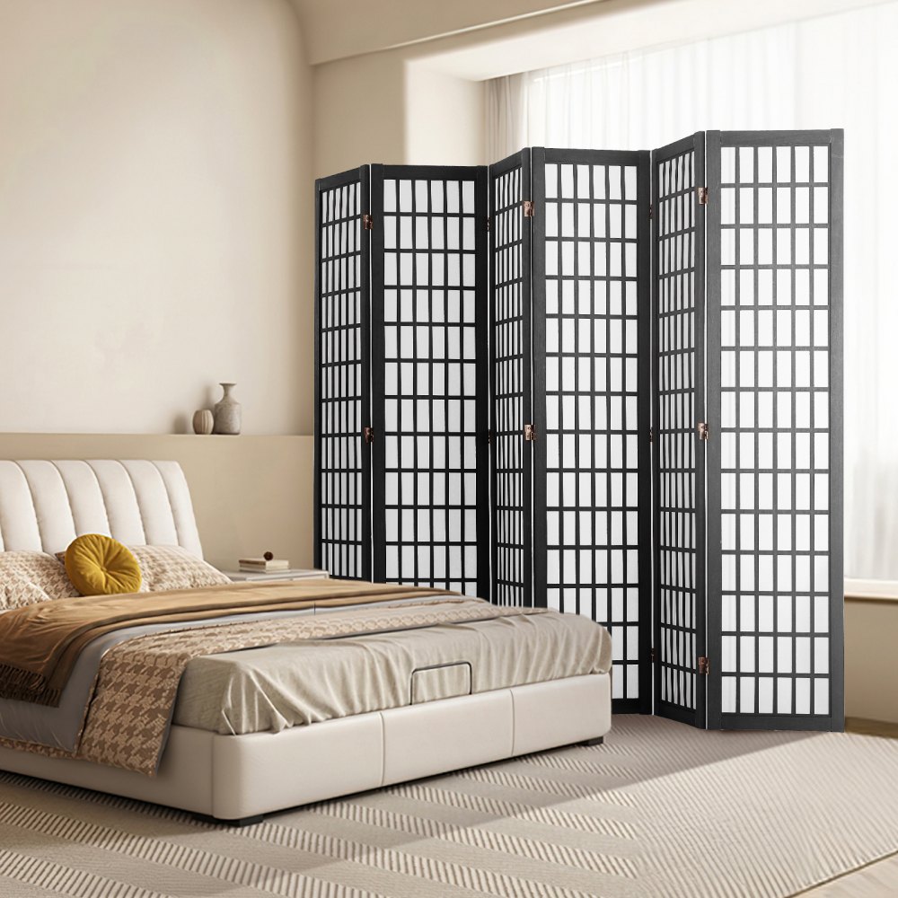 VEVOR Biombo de 6 Paneles, Biombo Japonés Plegable 2420 x 1700 x 18,5 mm para Interiores, Separador Portátil y Decorativo para Separar Espacios en Casa, Oficina, Restaurante y Dormitorio, Negro