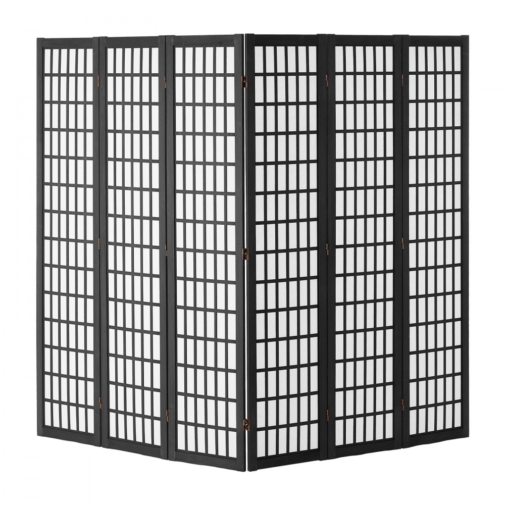 VEVOR Biombo de 6 Paneles, Biombo Japonés Plegable 2420 x 1700 x 18,5 mm para Interiores, Separador Portátil y Decorativo para Separar Espacios en Casa, Oficina, Restaurante y Dormitorio, Negro