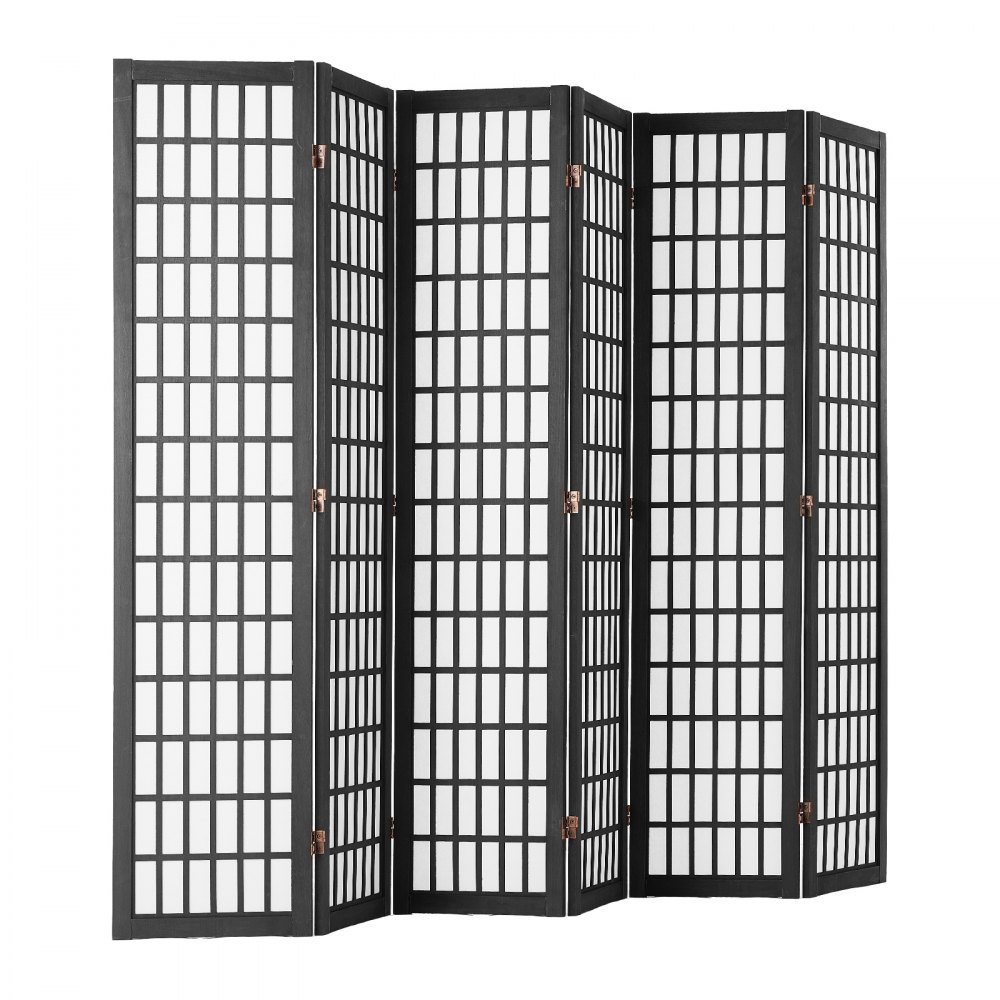 VEVOR Biombo de 6 Paneles, Biombo Japonés Plegable 2420 x 1700 x 18,5 mm para Interiores, Separador Portátil y Decorativo para Separar Espacios en Casa, Oficina, Restaurante y Dormitorio, Negro