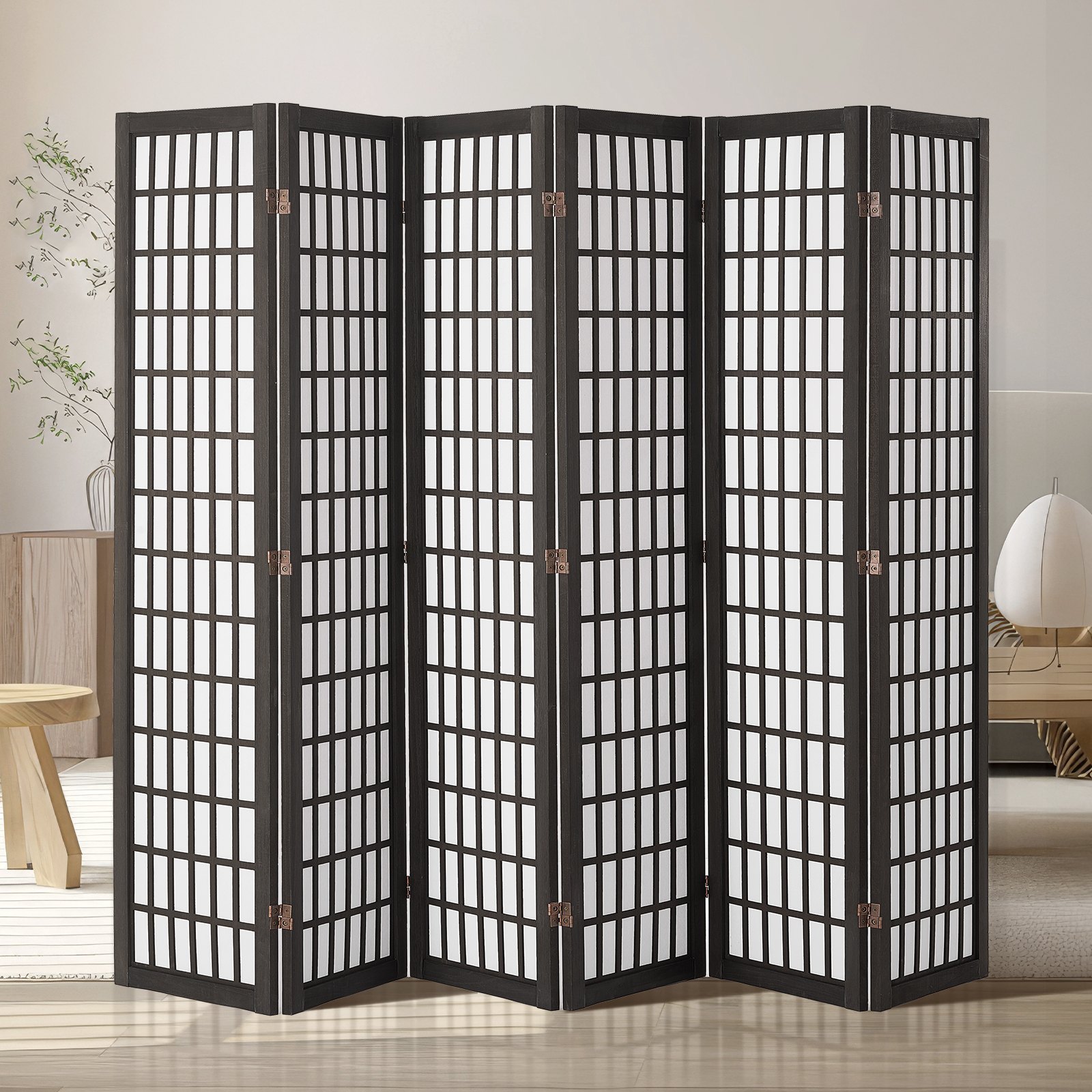 VEVOR Biombo de 6 Paneles, Biombo Japonés Plegable 2420 x 1700 x 18,5 mm para Interiores, Separador Portátil y Decorativo para Separar Espacios en Casa, Oficina, Restaurante y Dormitorio, Negro