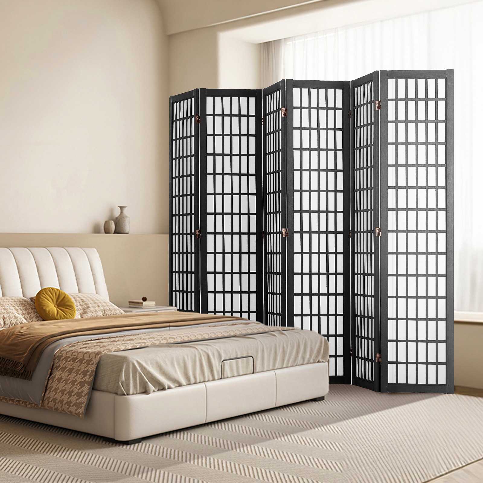 VEVOR Biombo de 6 Paneles, Biombo Japonés Plegable 2420 x 1700 x 18,5 mm para Interiores, Separador Portátil y Decorativo para Separar Espacios en Casa, Oficina, Restaurante y Dormitorio, Negro